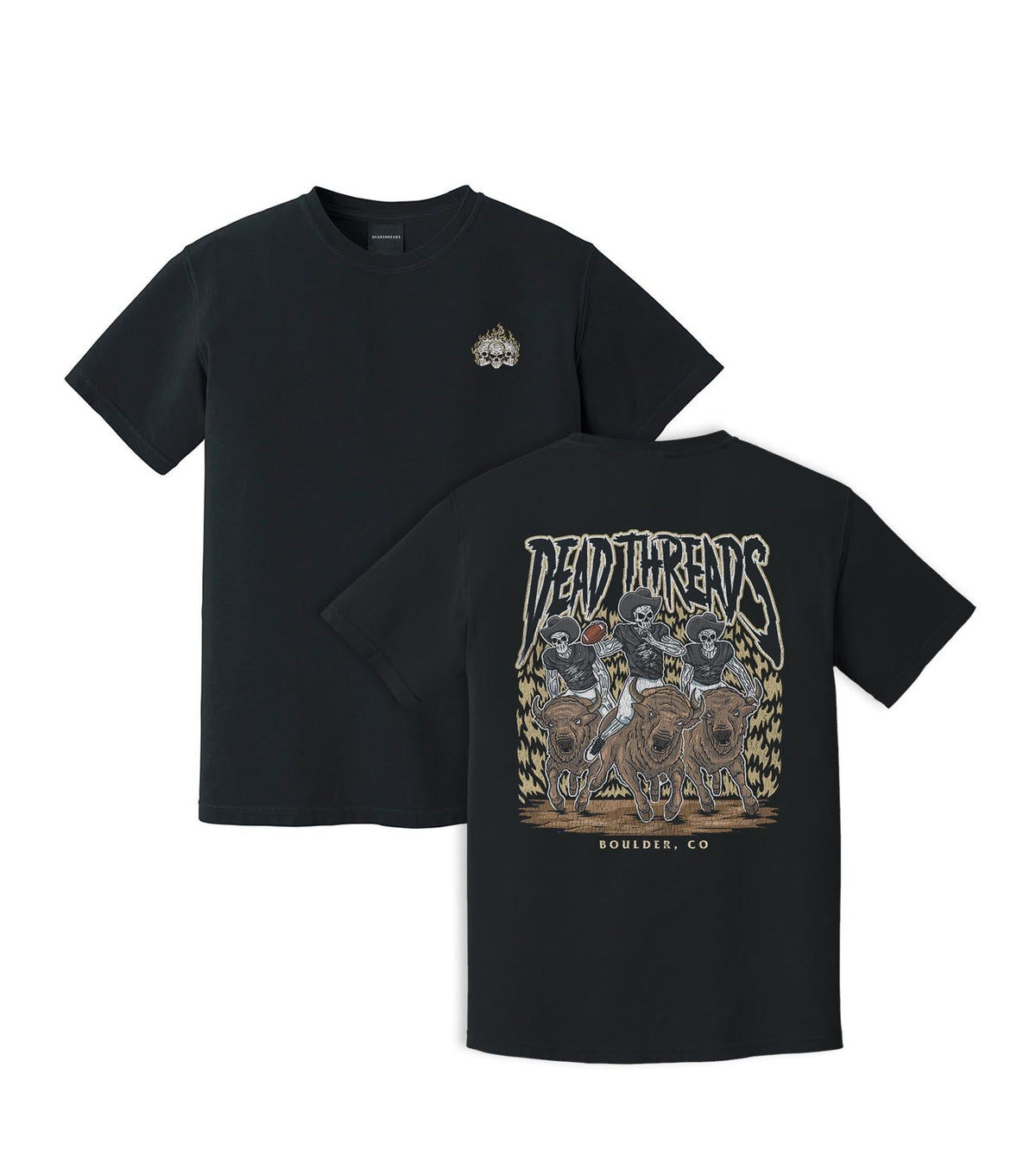 BOULDER FOOTBALL - “3 SKULL” PREMIUM T-SHIRT – T-Shirt – Dead Threads Apparel