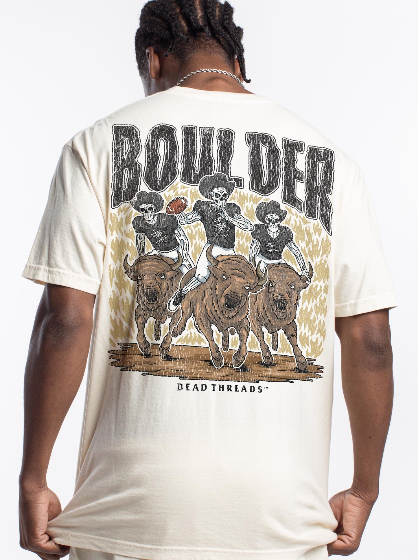 BOULDER FOOTBALL - “3 SKULL” PREMIUM T - SHIRT – T-Shirt – Dead Threads Apparel