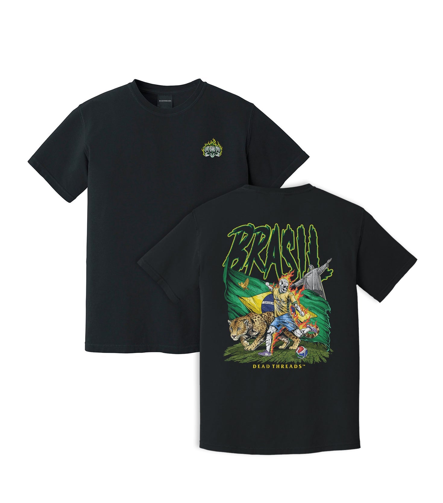 BRASIL SOCCER - “3 SKULL” PREMIUM T-SHIRT – T-Shirt – Dead Threads Apparel