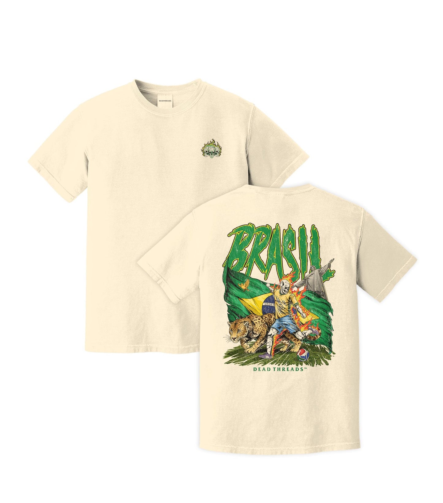 BRASIL SOCCER - “3 SKULL” PREMIUM T-SHIRT – T-Shirt – Dead Threads Apparel