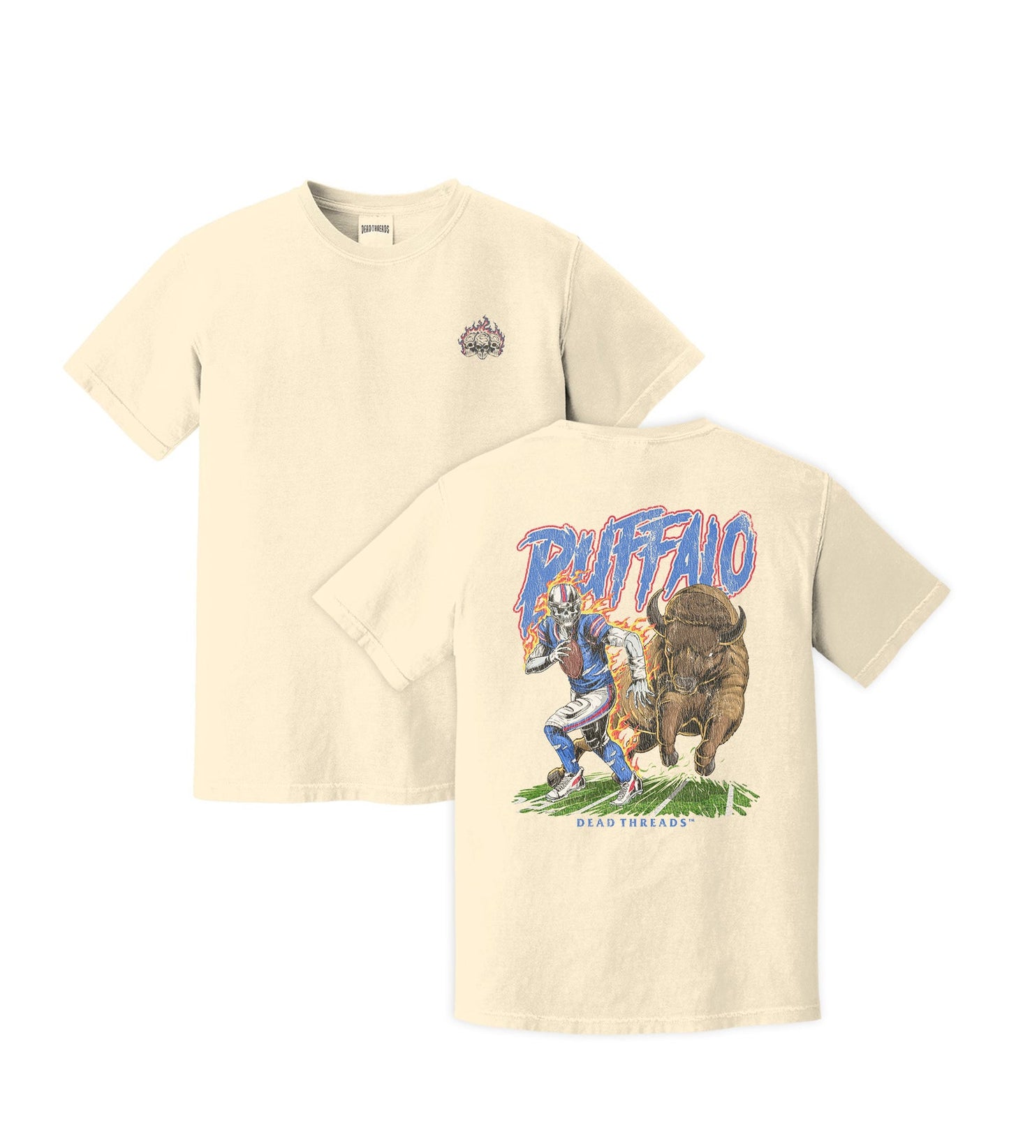 BUFFALO FOOTBALL v2 - “3 SKULL” PREMIUM T - SHIRT – T-Shirt – Dead Threads Apparel