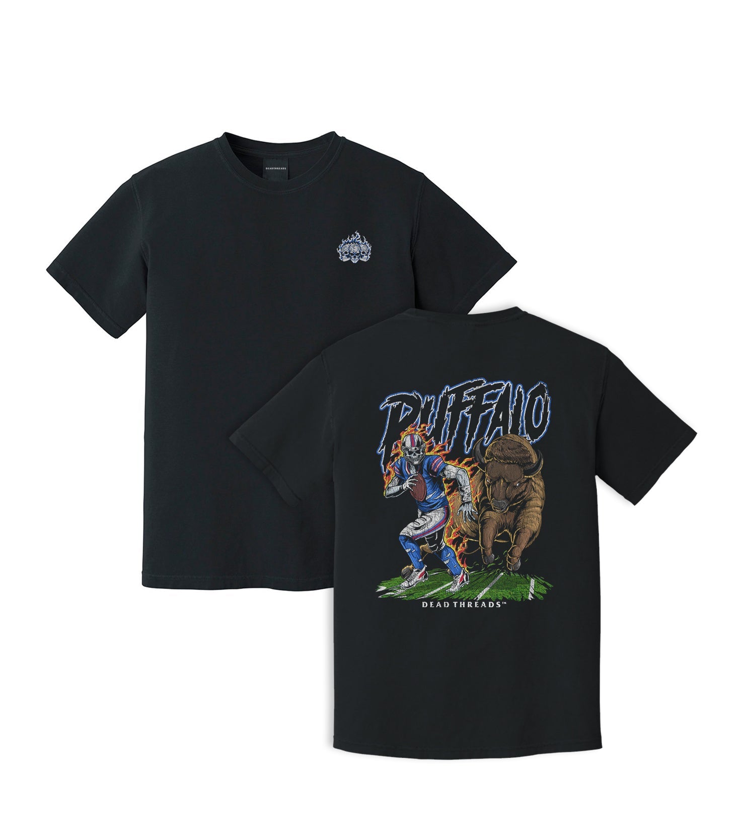 BUFFALO FOOTBALL v2 - “3 SKULL” PREMIUM T - SHIRT – T-Shirt – Dead Threads Apparel