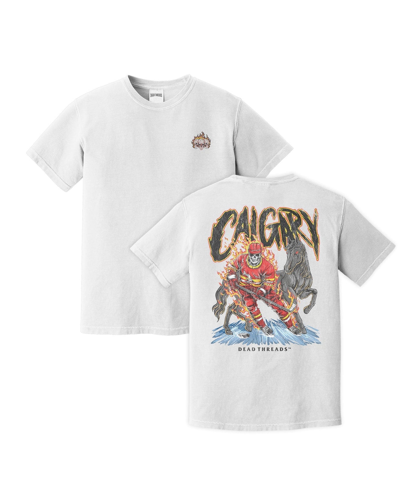 CALGARY HOCKEY - “3 SKULL” PREMIUM T - SHIRT – T-Shirt – Dead Threads Apparel