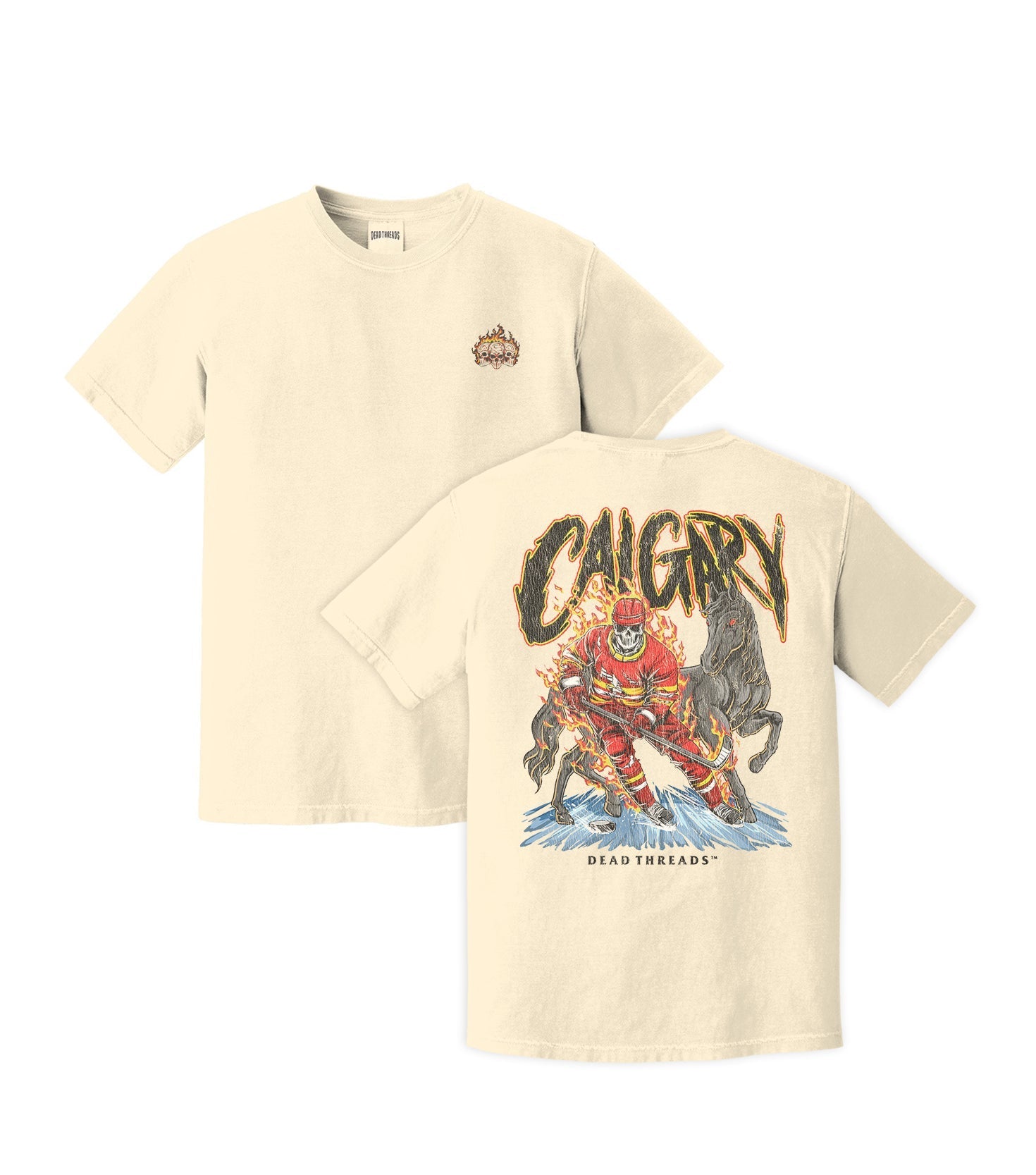 CALGARY HOCKEY - “3 SKULL” PREMIUM T - SHIRT – T-Shirt – Dead Threads Apparel
