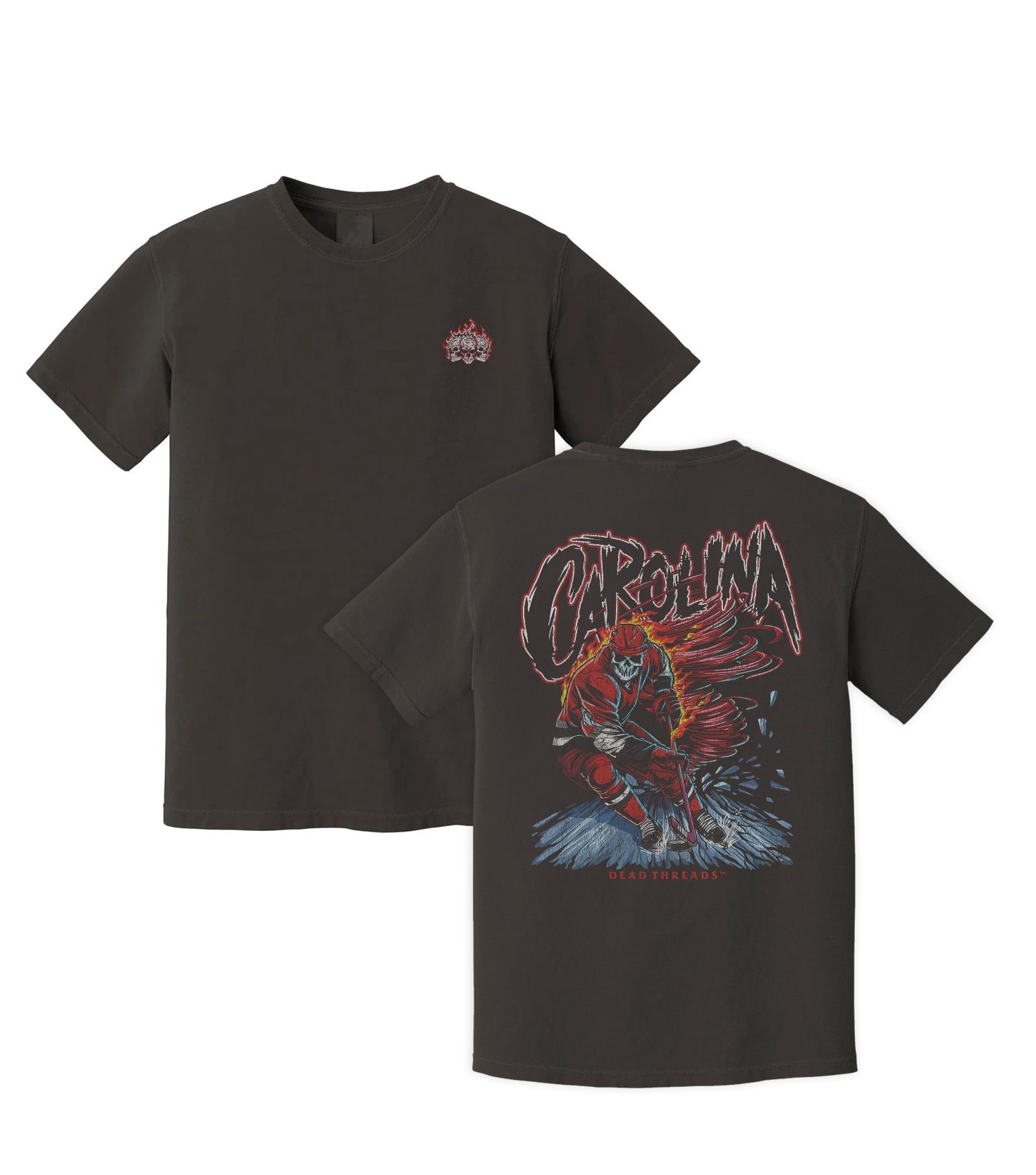 CAROLINA HOCKEY - “3 SKULL” PREMIUM T - SHIRT – T-Shirt – Dead Threads Apparel