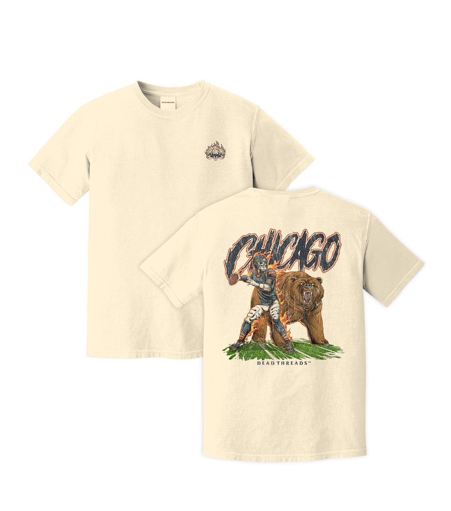 CHICAGO FOOTBALL v2 - “3 SKULL” PREMIUM T - SHIRT – T-Shirt – Dead Threads Apparel
