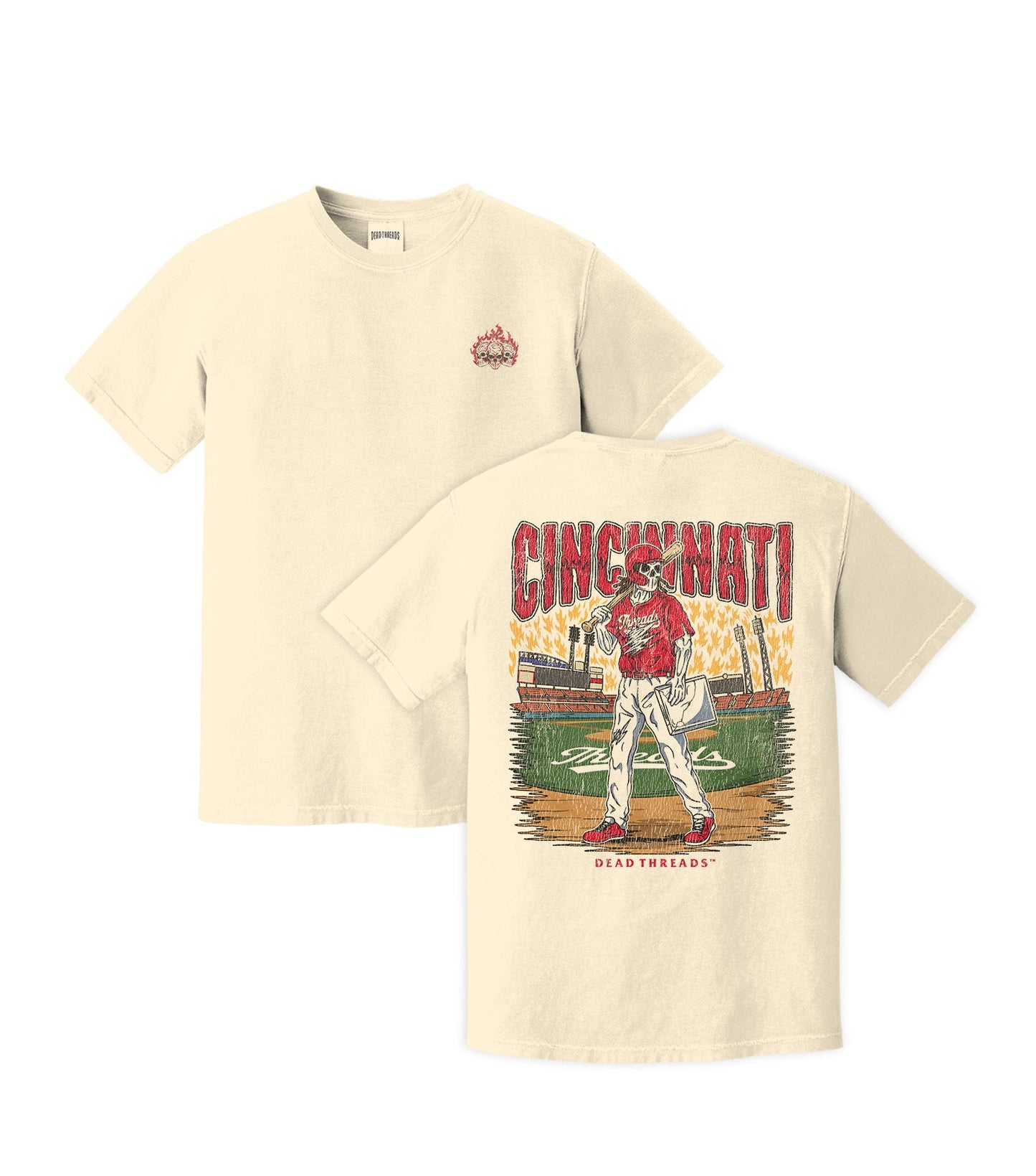 CINCINNATI BASEBALL - “3 SKULL” PREMIUM T - SHIRT – T-Shirt – Dead Threads Apparel