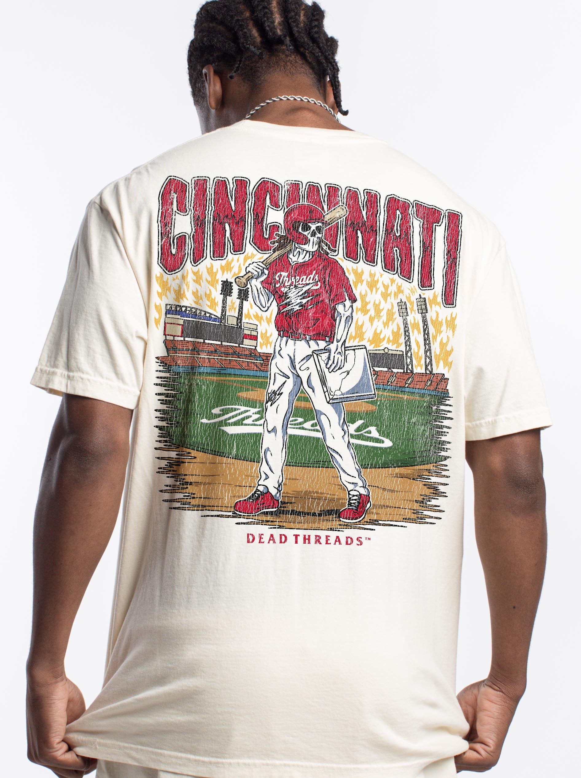 CINCINNATI BASEBALL - “3 SKULL” PREMIUM T - SHIRT – T-Shirt – Dead Threads Apparel