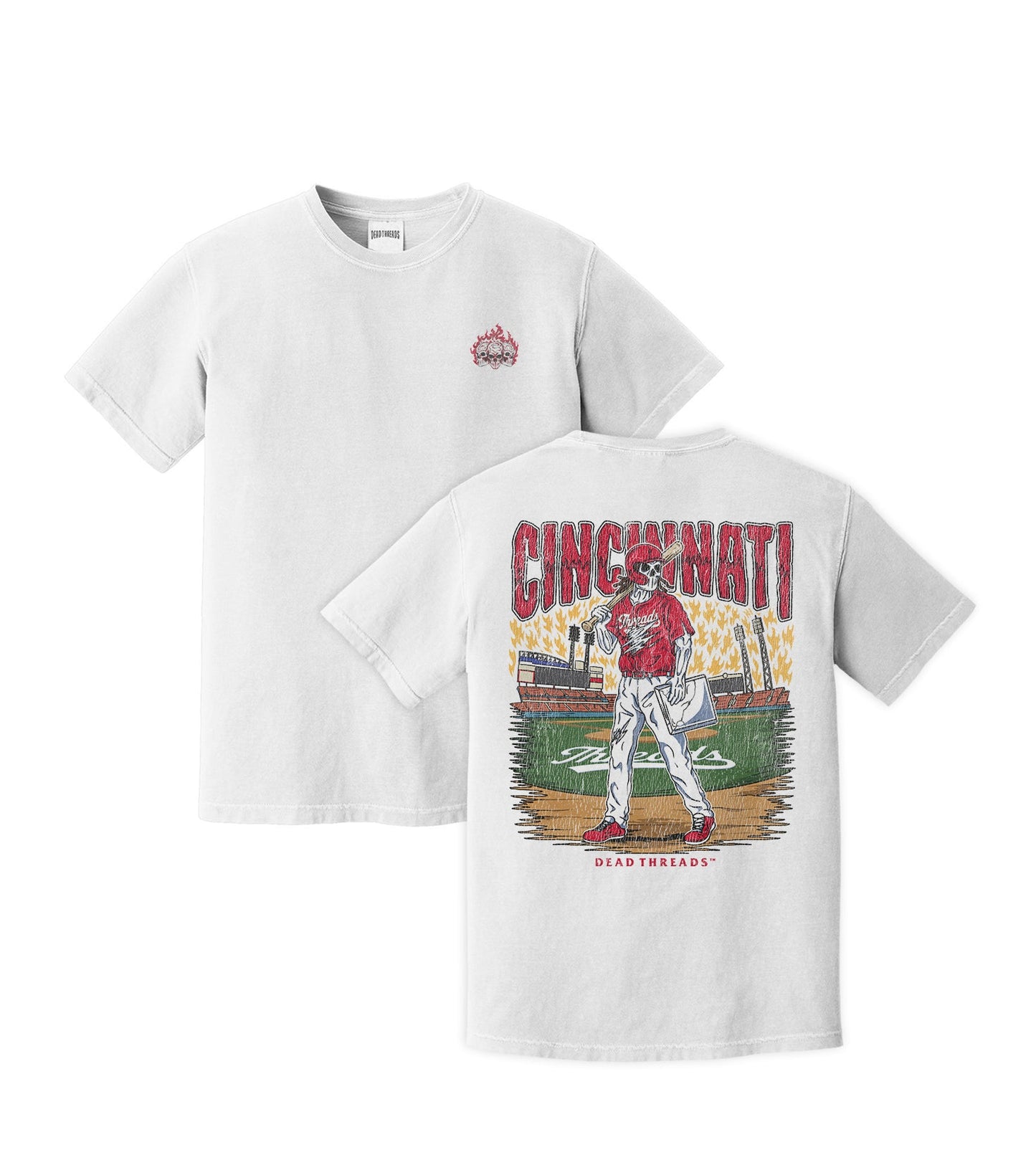 CINCINNATI BASEBALL - “3 SKULL” PREMIUM T - SHIRT – T-Shirt – Dead Threads Apparel