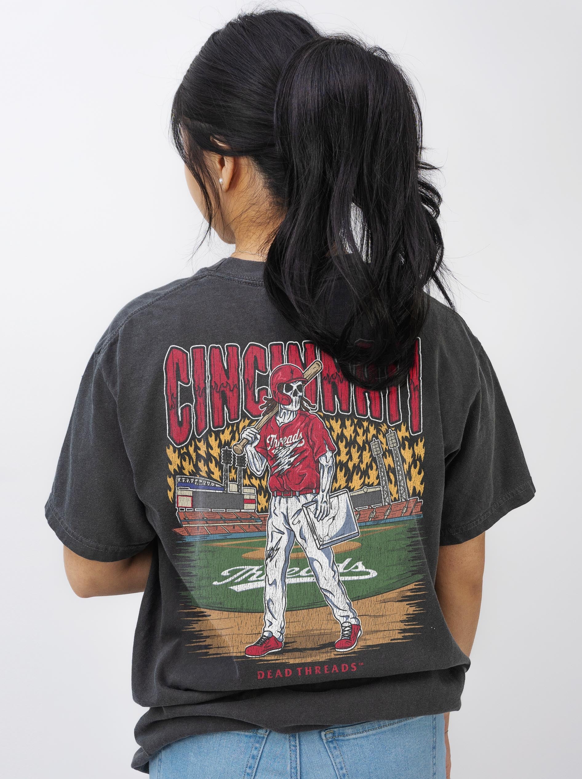 CINCINNATI BASEBALL - “3 SKULL” PREMIUM T - SHIRT – T-Shirt – Dead Threads Apparel
