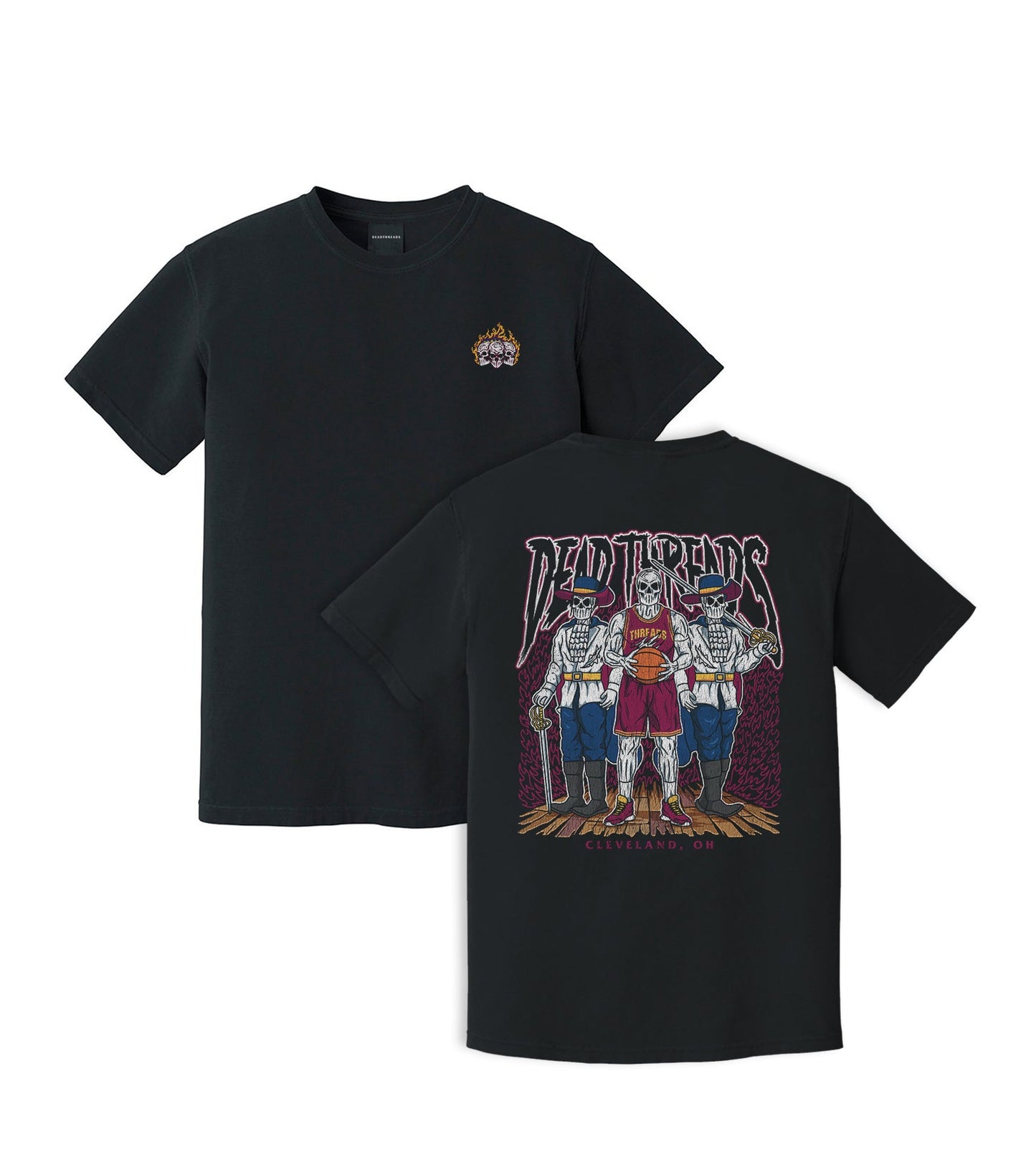 CLEVELAND BASKETBALL - “3 SKULL” PREMIUM T-SHIRT – T-Shirt – Dead Threads Apparel