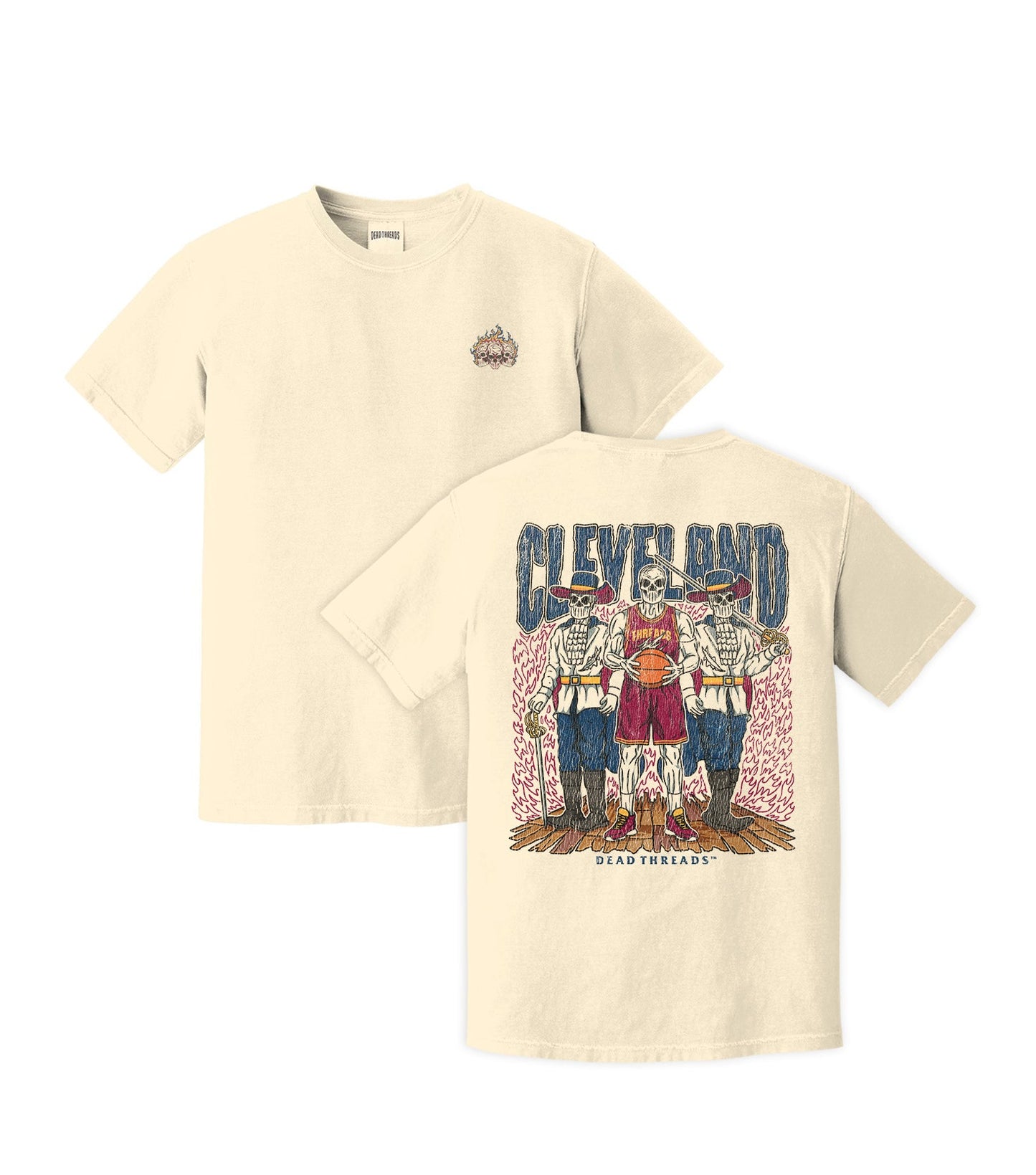 CLEVELAND BASKETBALL - “3 SKULL” PREMIUM T - SHIRT – T-Shirt – Dead Threads Apparel