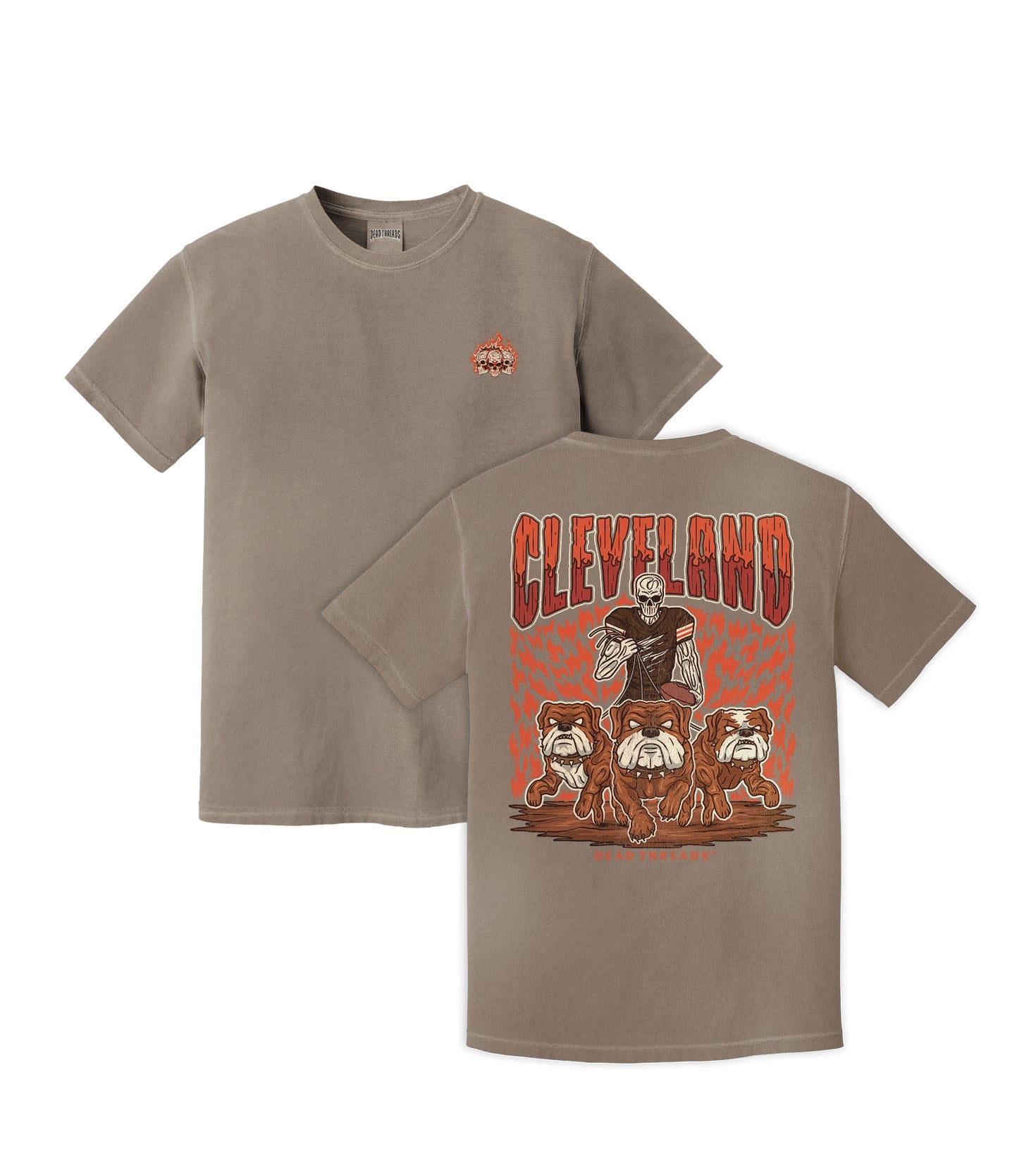 CLEVELAND FOOTBALL - “3 SKULL” PREMIUM T - SHIRT – T-Shirt – Dead Threads Apparel