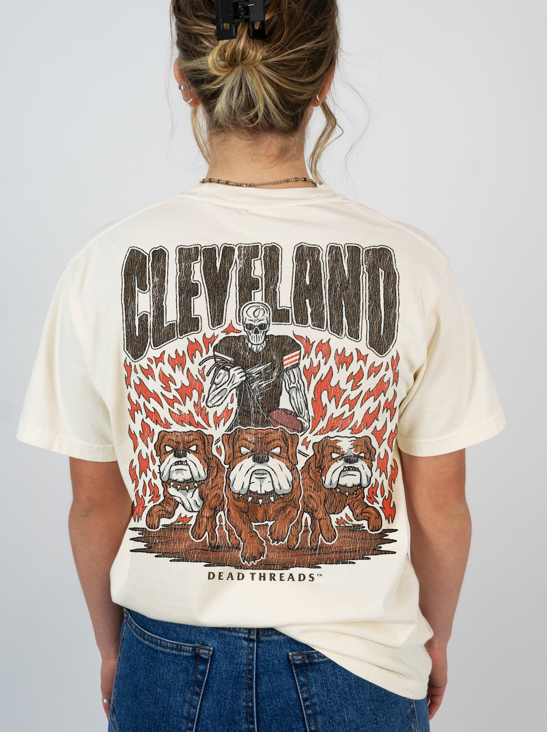 CLEVELAND FOOTBALL - “3 SKULL” PREMIUM T - SHIRT – T-Shirt – Dead Threads Apparel