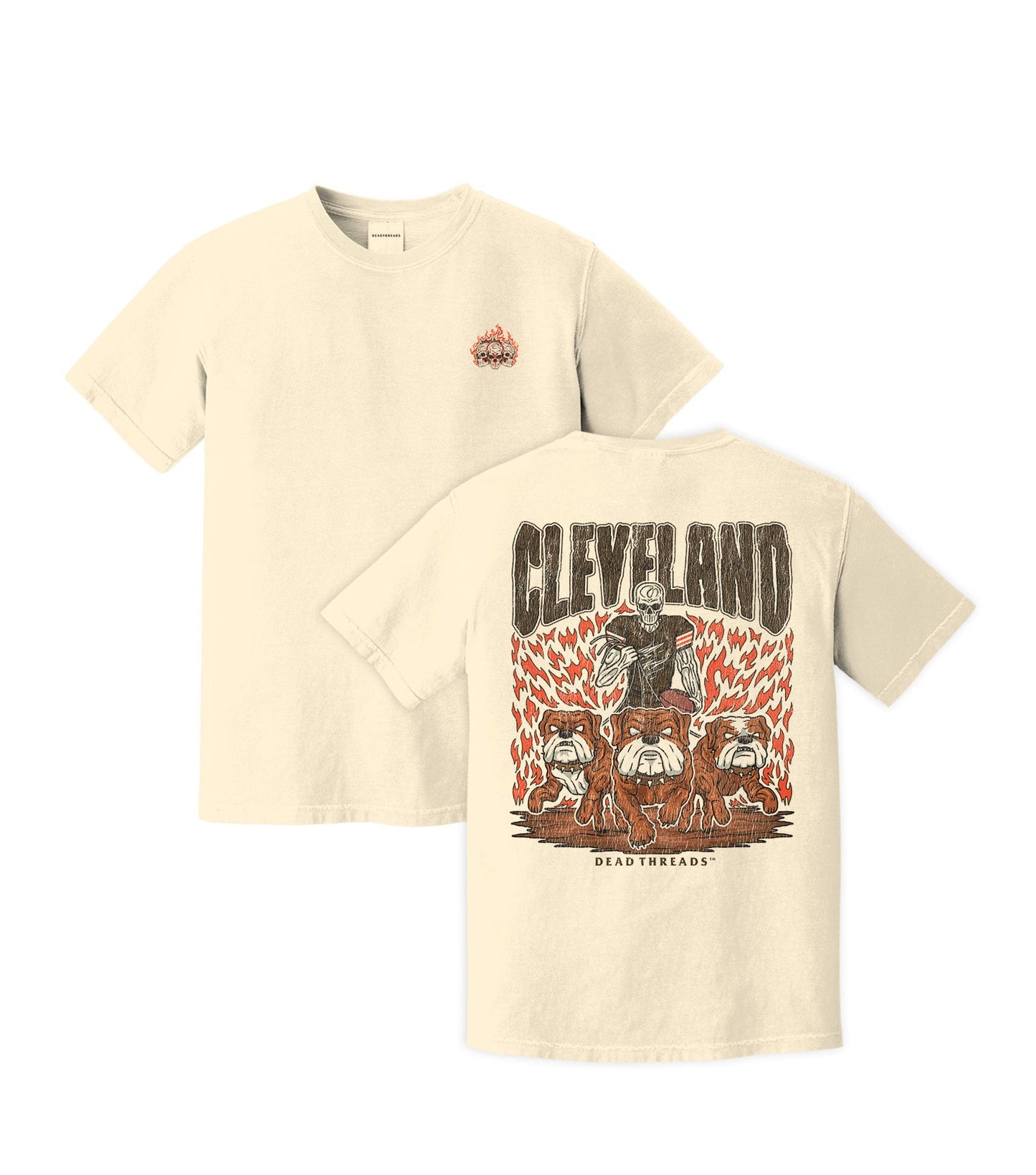 CLEVELAND FOOTBALL - “3 SKULL” PREMIUM T - SHIRT – T-Shirt – Dead Threads Apparel