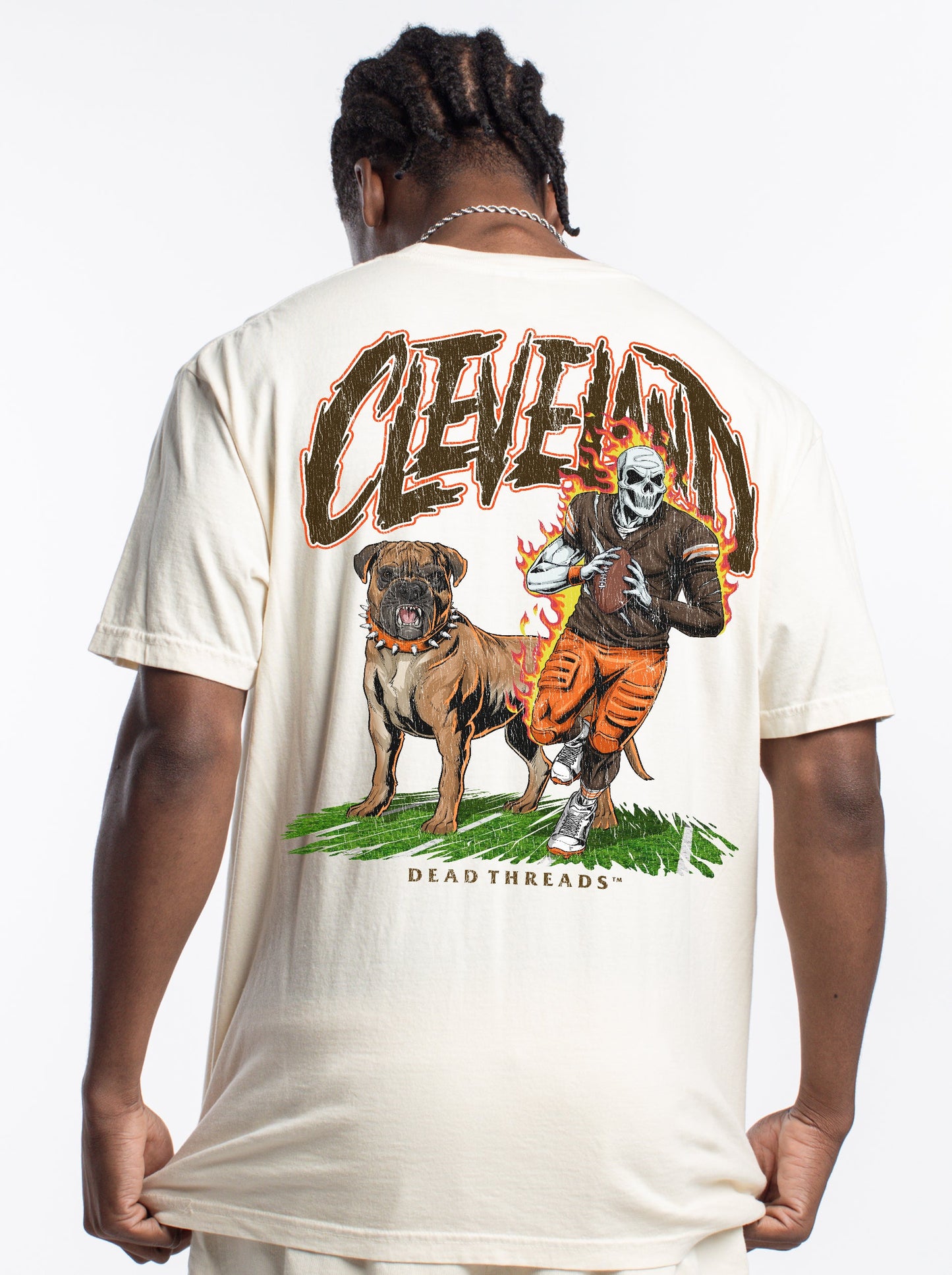 CLEVELAND FOOTBALL v2 - “3 SKULL” PREMIUM T - SHIRT – T-Shirt – Dead Threads Apparel