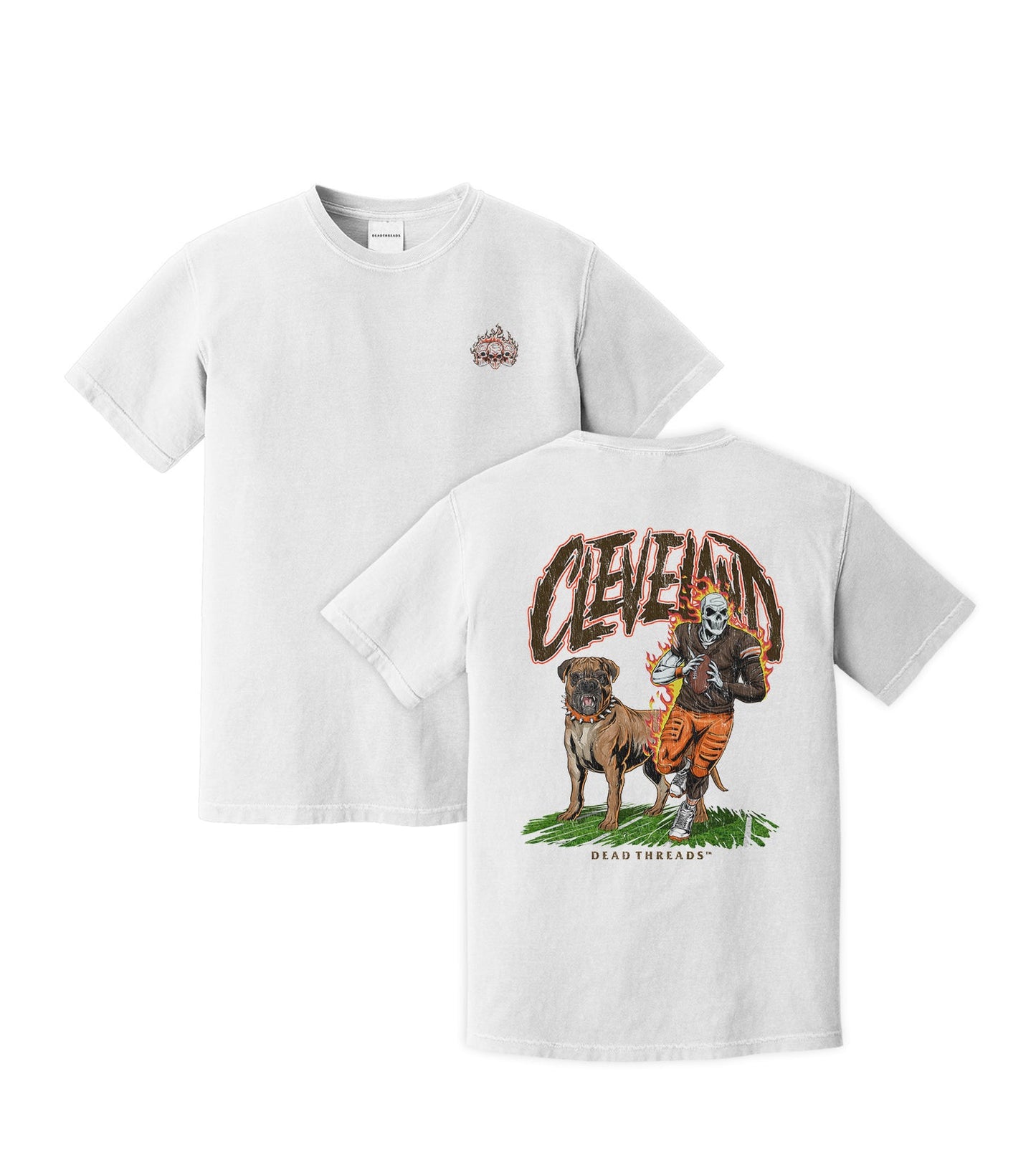 CLEVELAND FOOTBALL v2 - “3 SKULL” PREMIUM T - SHIRT – T-Shirt – Dead Threads Apparel