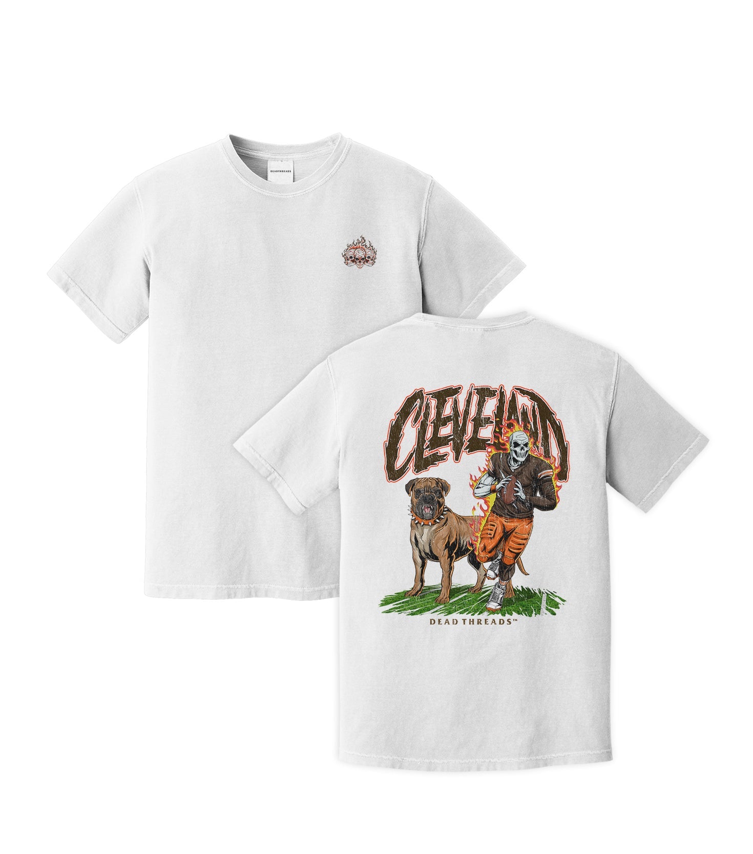 CLEVELAND FOOTBALL v2 - “3 SKULL” PREMIUM T - SHIRT – T-Shirt – Dead Threads Apparel