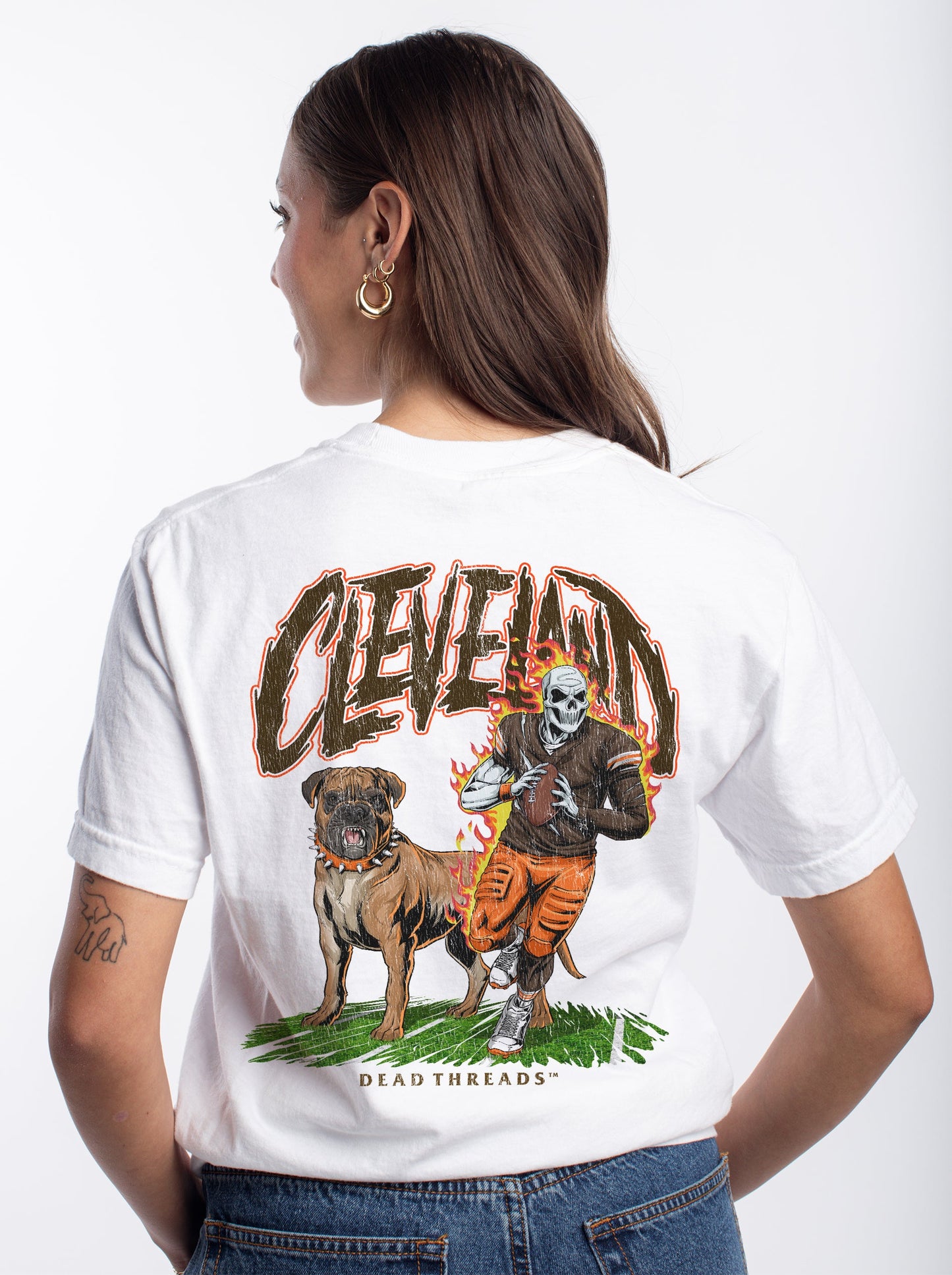 CLEVELAND FOOTBALL v2 - “3 SKULL” PREMIUM T - SHIRT – T-Shirt – Dead Threads Apparel