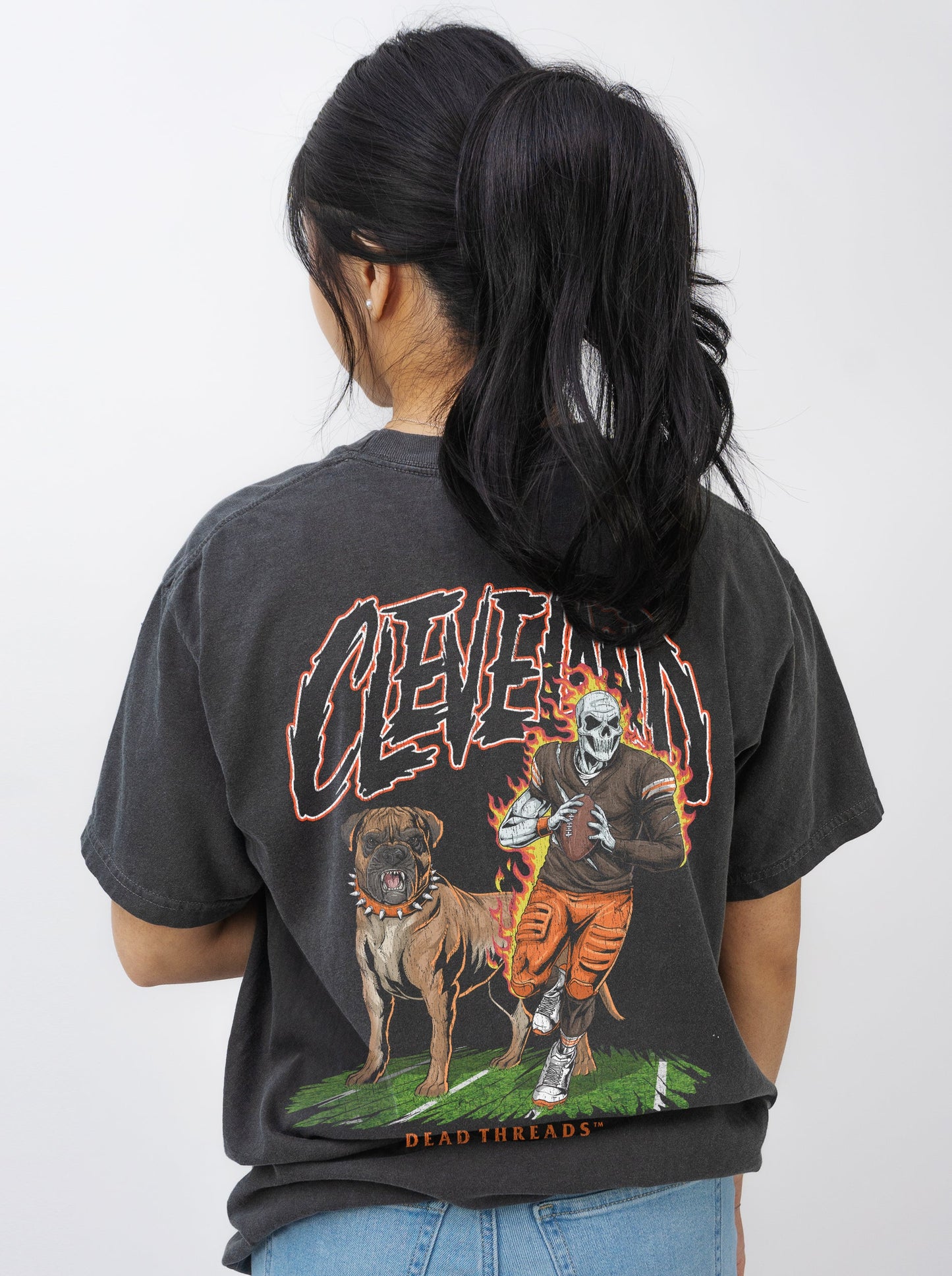 CLEVELAND FOOTBALL v2 - “3 SKULL” PREMIUM T - SHIRT – T-Shirt – Dead Threads Apparel