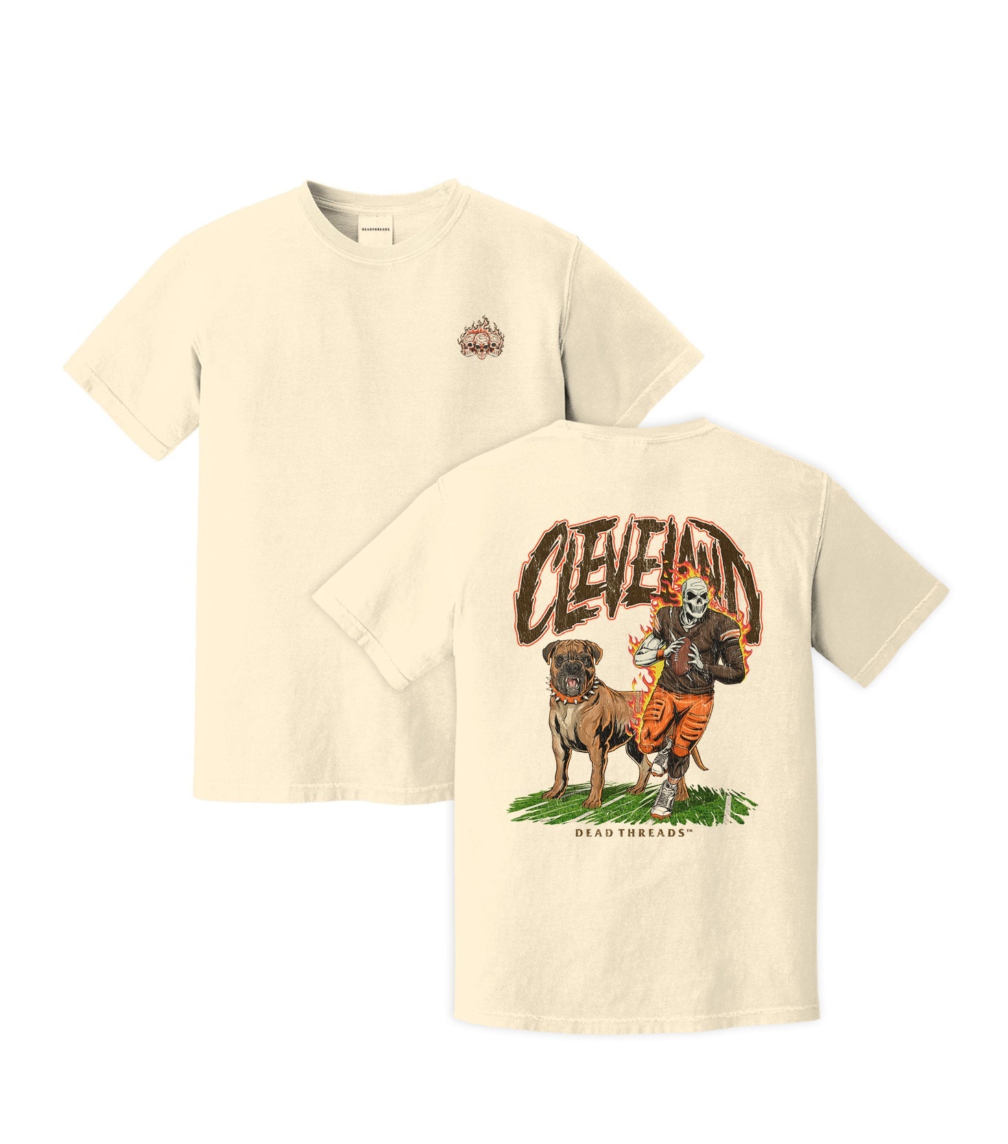 CLEVELAND FOOTBALL v2 - “3 SKULL” PREMIUM T - SHIRT – T-Shirt – Dead Threads Apparel