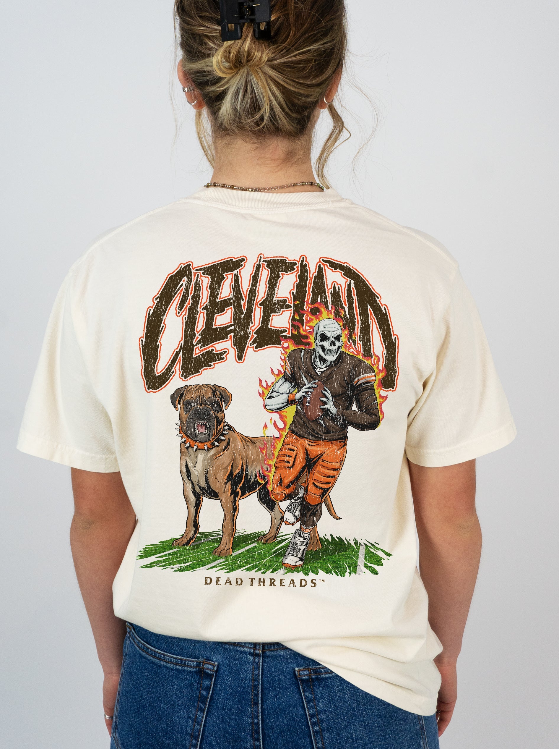 CLEVELAND FOOTBALL v2 - “3 SKULL” PREMIUM T - SHIRT – T-Shirt – Dead Threads Apparel