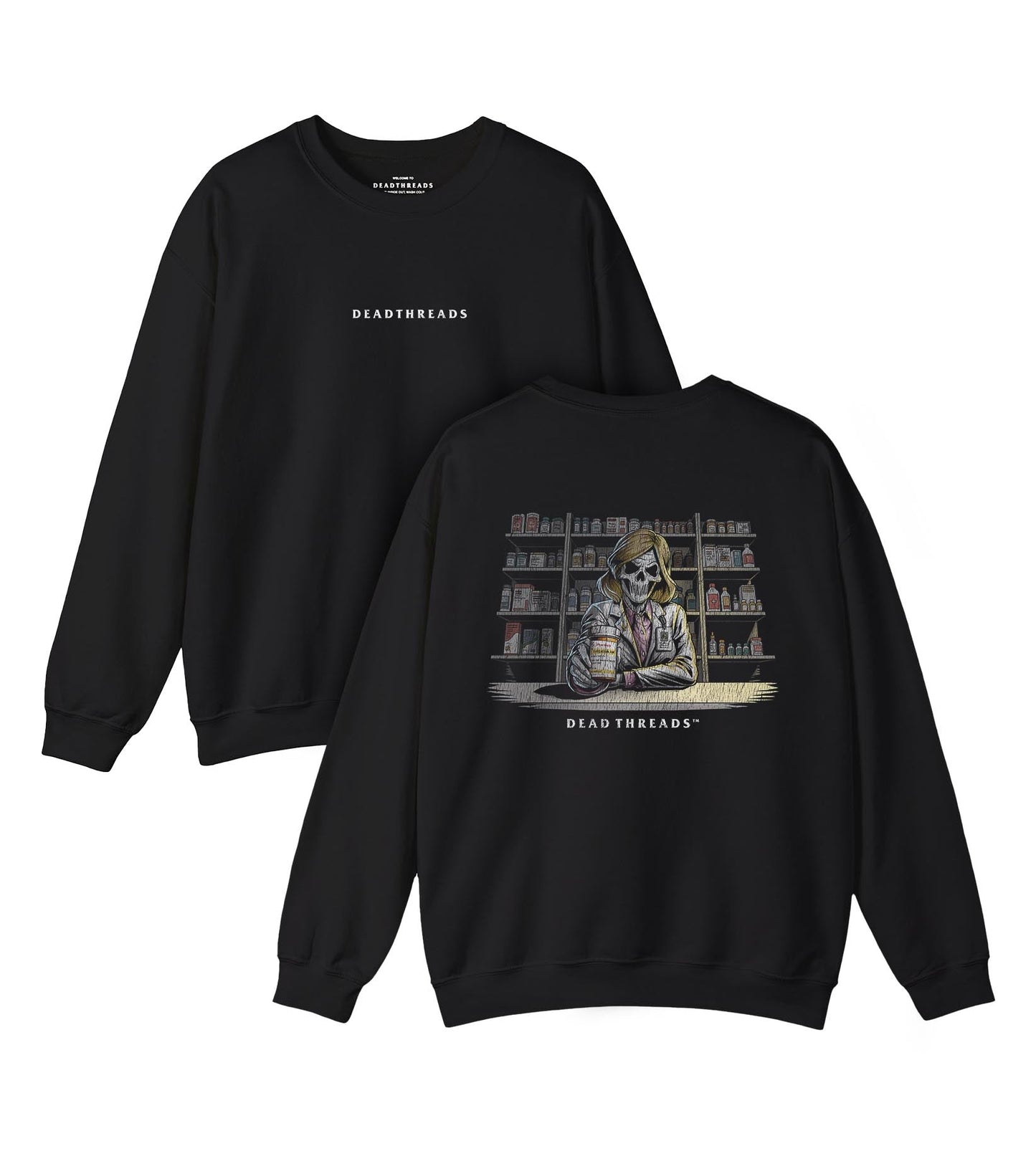 CRYPTS & SCRIPTS (PHARMACIST, FEMALE) - “DT ESSENTIAL" CREWNECK SWEATSHIRT – Sweatshirt – Dead Threads Apparel