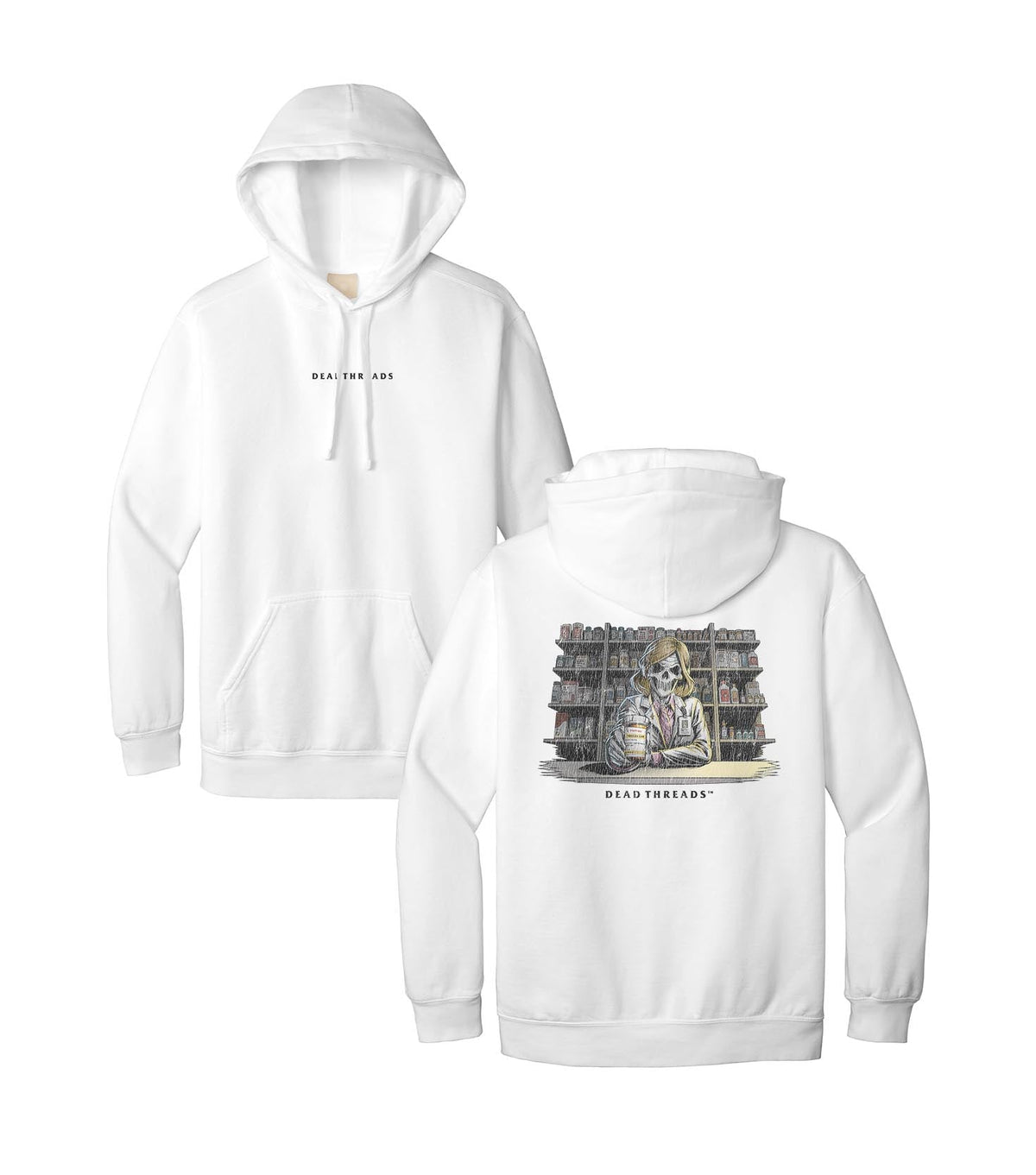CRYPTS & SCRIPTS (PHARMACIST, FEMALE) - “DT ESSENTIAL" HOODIE – Hoodie – Dead Threads Apparel
