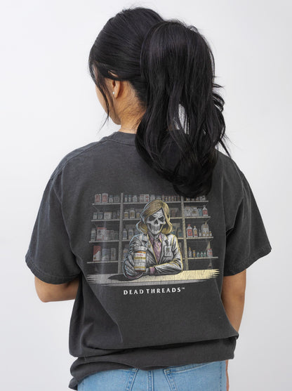 CRYPTS & SCRIPTS (PHARMACIST, FEMALE) - “DT ESSENTIAL" PREMIUM T-SHIRT – T-Shirt – Dead Threads Apparel