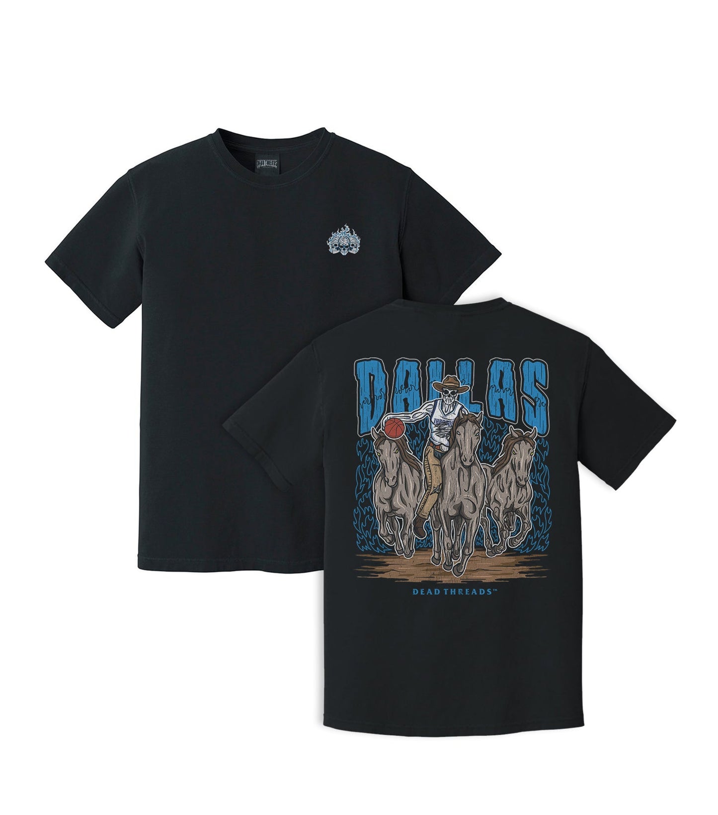 DALLAS BASKETBALL - “3 SKULL” PREMIUM T - SHIRT – T-Shirt – Dead Threads Apparel