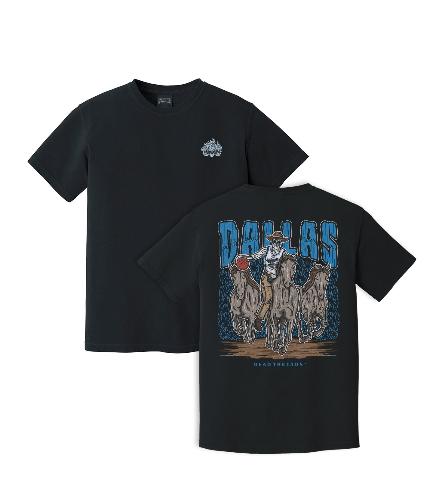 DALLAS BASKETBALL - “3 SKULL” PREMIUM T - SHIRT – T-Shirt – Dead Threads Apparel
