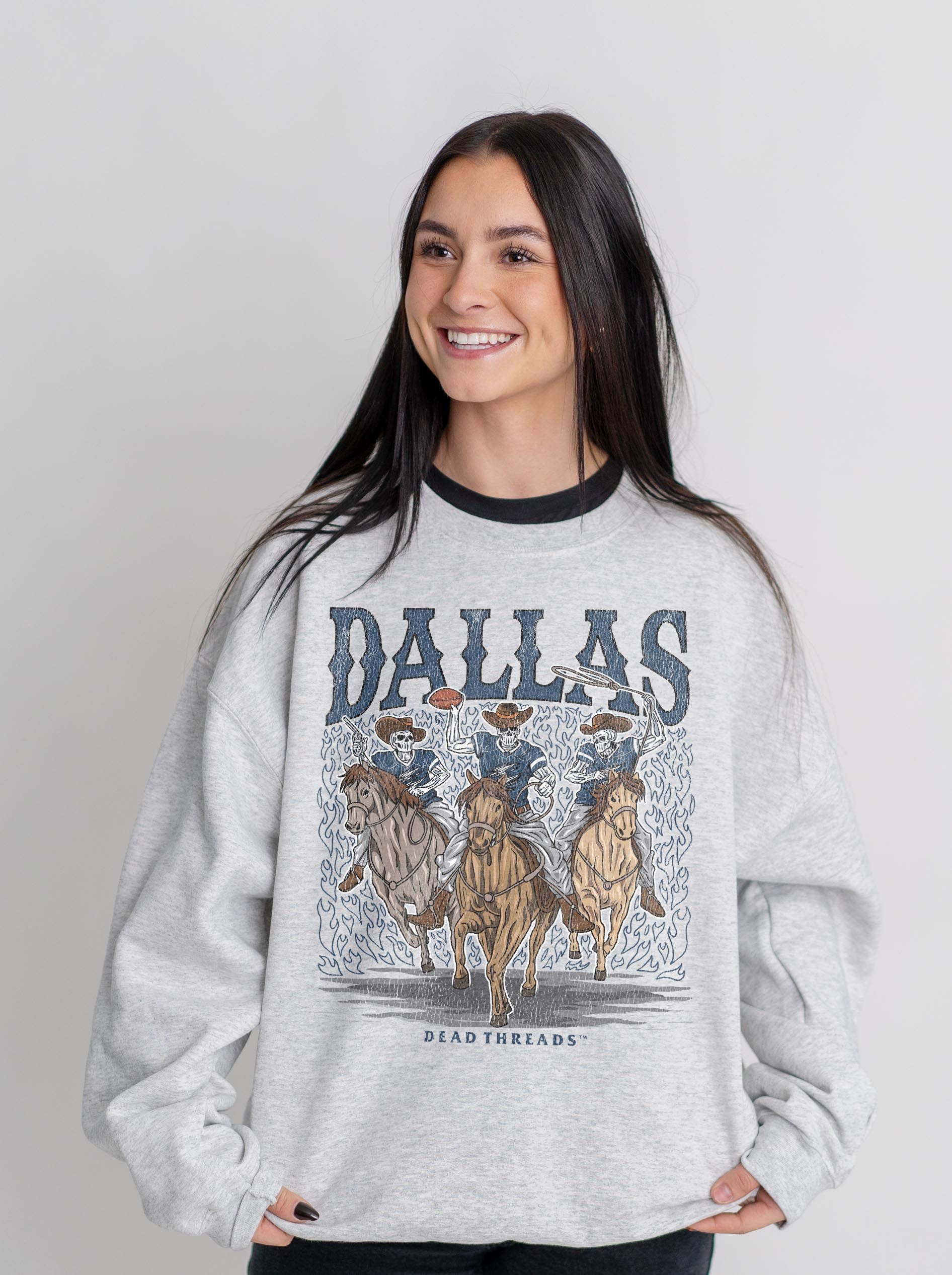 DALLAS FOOTBALL COWBOY WESTERN CREWNECK SWEATSHIRT - DEAD THREADS