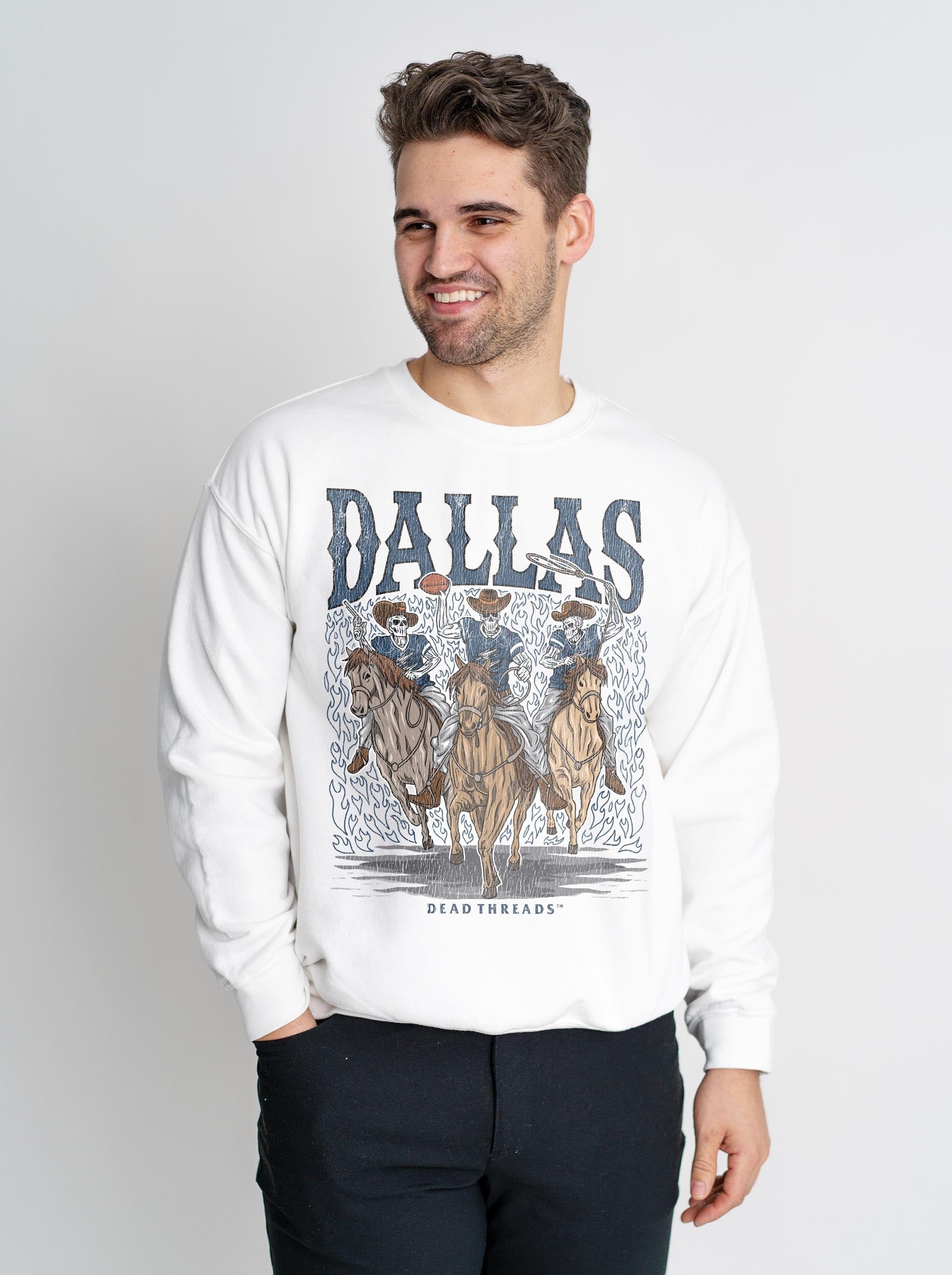 DALLAS FOOTBALL COWBOY WESTERN CREWNECK SWEATSHIRT - DEAD THREADS