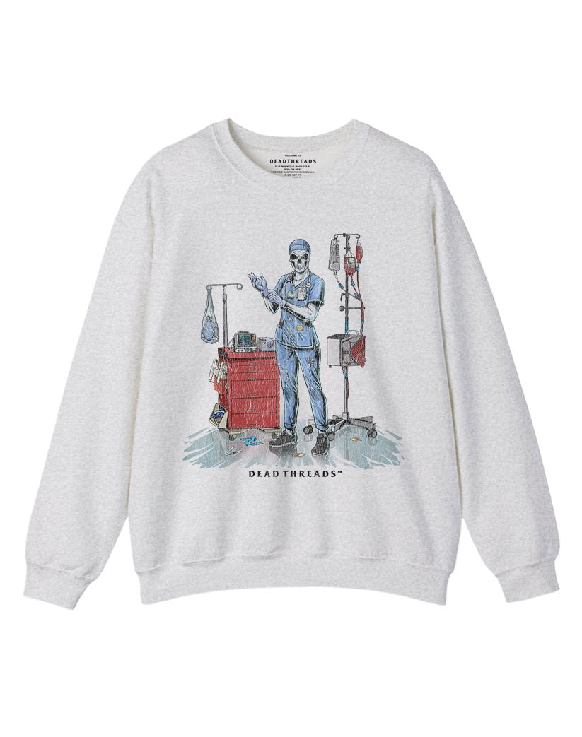 DEADSIDE NURSE (FEMALE) - BLUE SCRUBS CREWNECK SWEATSHIRT – Sweatshirt – Dead Threads Apparel