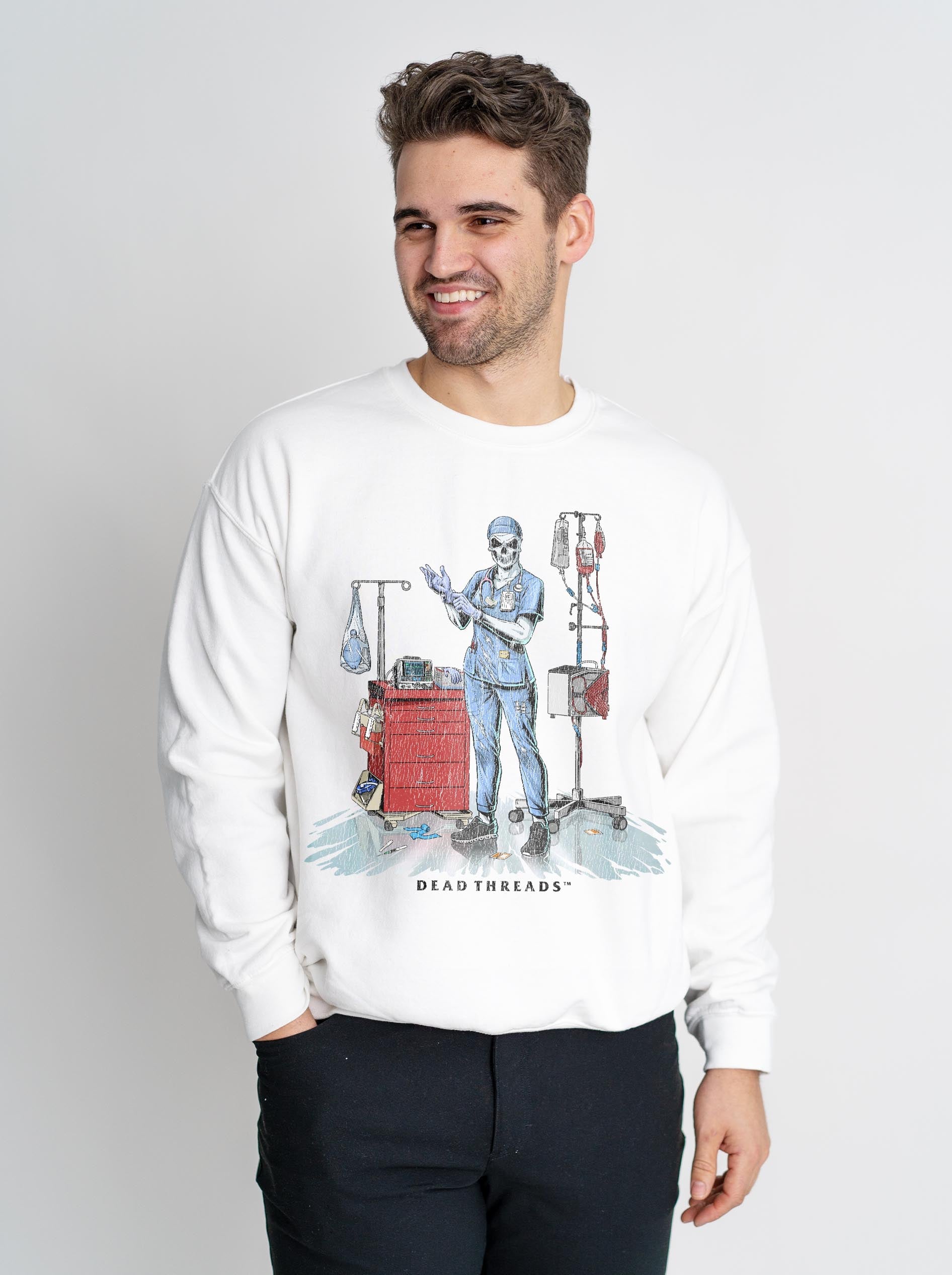 DEADSIDE NURSE (FEMALE) - BLUE SCRUBS CREWNECK SWEATSHIRT – Dead