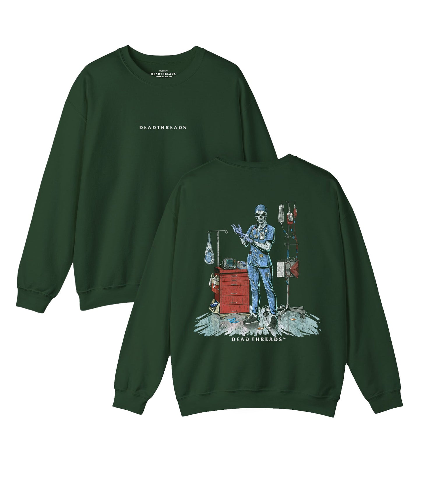 DEADSIDE NURSE (FEMALE) - BLUE SCRUBS “DT ESSENTIAL" CREWNECK SWEATSHIRT – Sweatshirt – Dead Threads Apparel