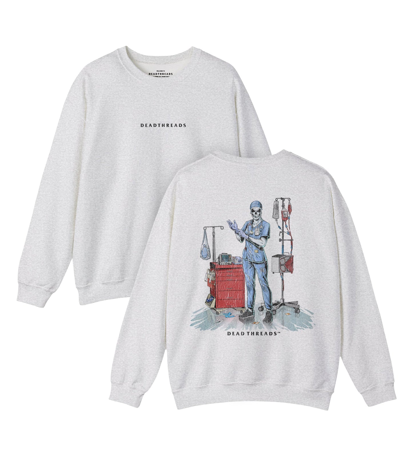 DEADSIDE NURSE (FEMALE) - BLUE SCRUBS “DT ESSENTIAL" CREWNECK SWEATSHIRT – Sweatshirt – Dead Threads Apparel