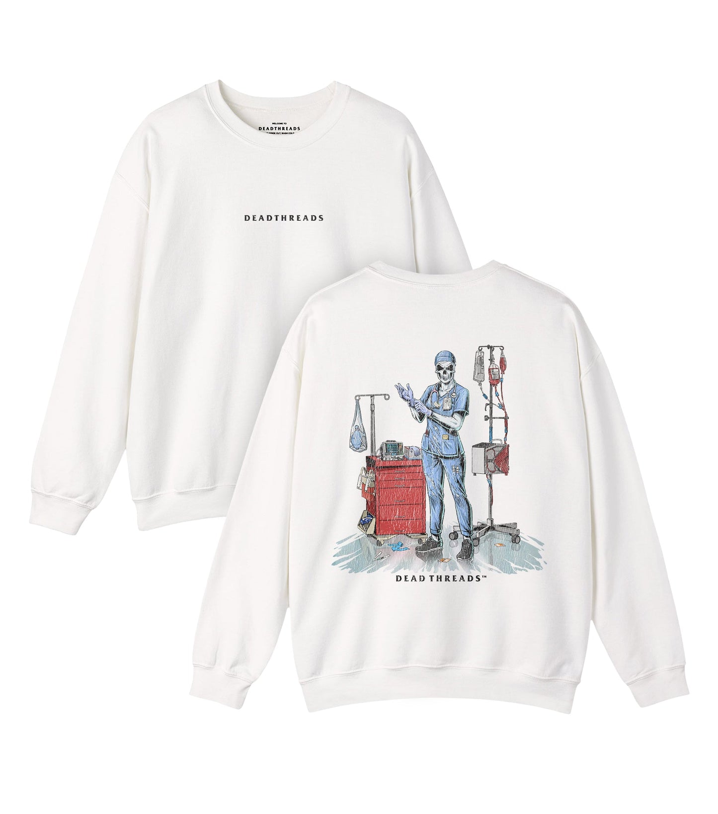 DEADSIDE NURSE (FEMALE) - BLUE SCRUBS “DT ESSENTIAL" CREWNECK SWEATSHIRT – Sweatshirt – Dead Threads Apparel