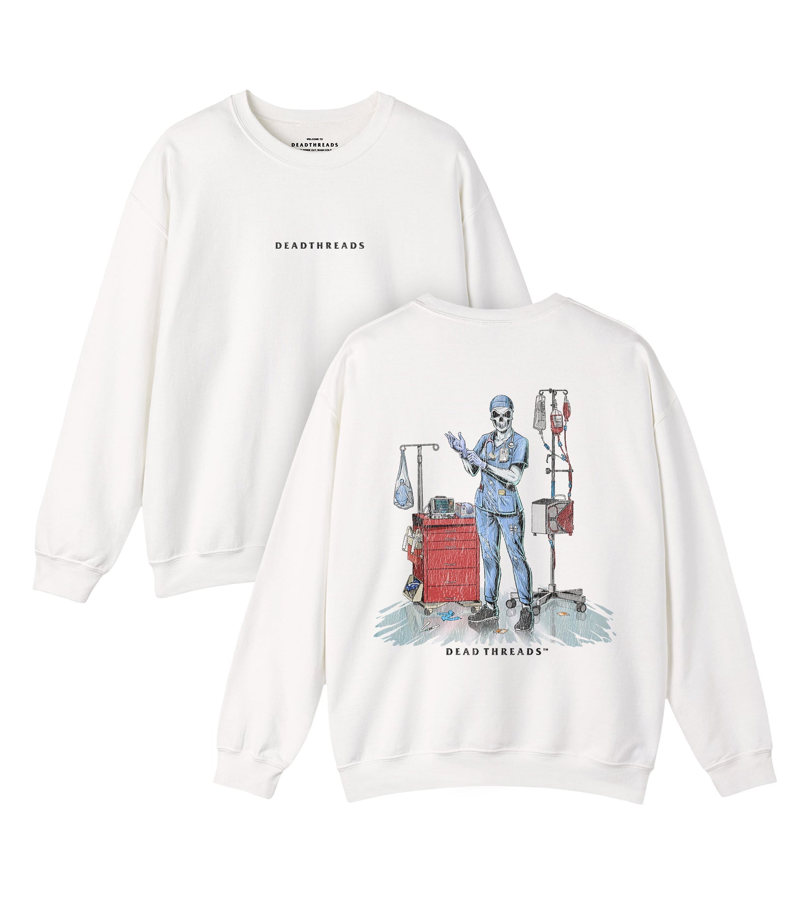 DEADSIDE NURSE (FEMALE) - BLUE SCRUBS “DT ESSENTIAL" CREWNECK SWEATSHIRT – Sweatshirt – Dead Threads Apparel