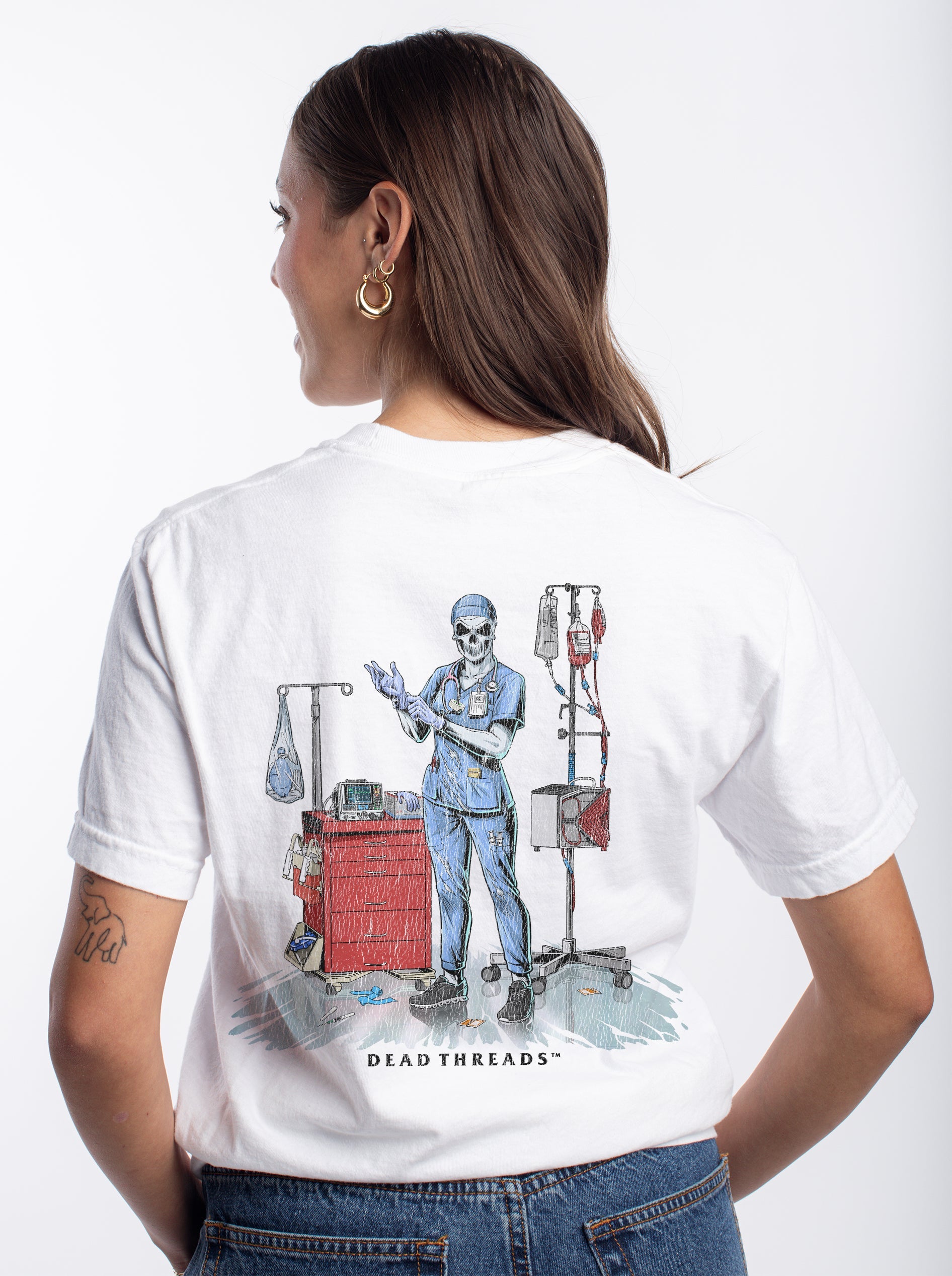 DEADSIDE NURSE (FEMALE) - BLUE SCRUBS “DT ESSENTIAL" PREMIUM T - SHIRT – T-Shirt – Dead Threads Apparel