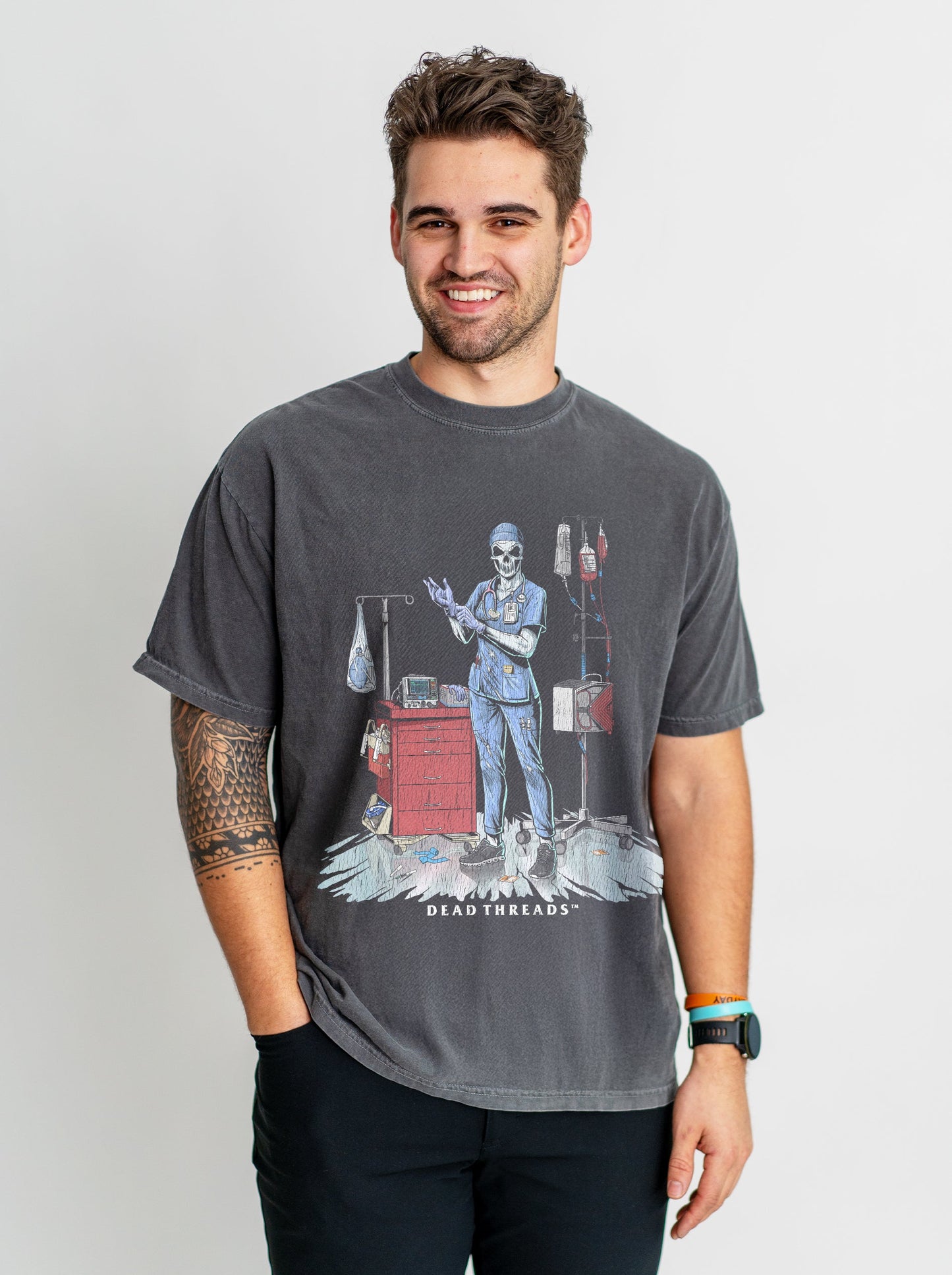 DEADSIDE NURSE (FEMALE) - BLUE SCRUBS – T-Shirt – Dead Threads Apparel