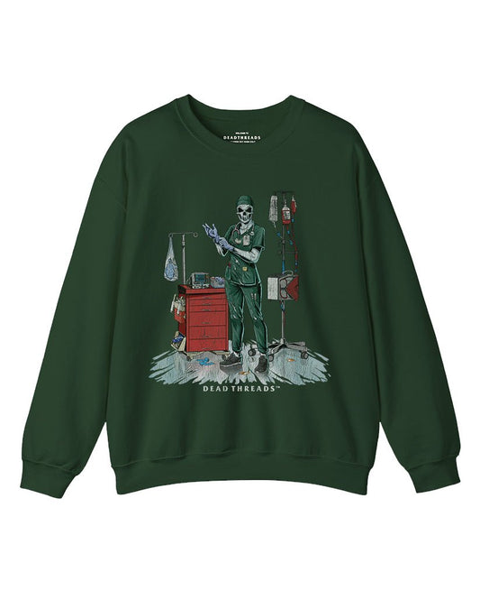 DEADSIDE NURSE (FEMALE) - GREEN SCRUBS CREWNECK SWEATSHIRT – Sweatshirt – Dead Threads Apparel