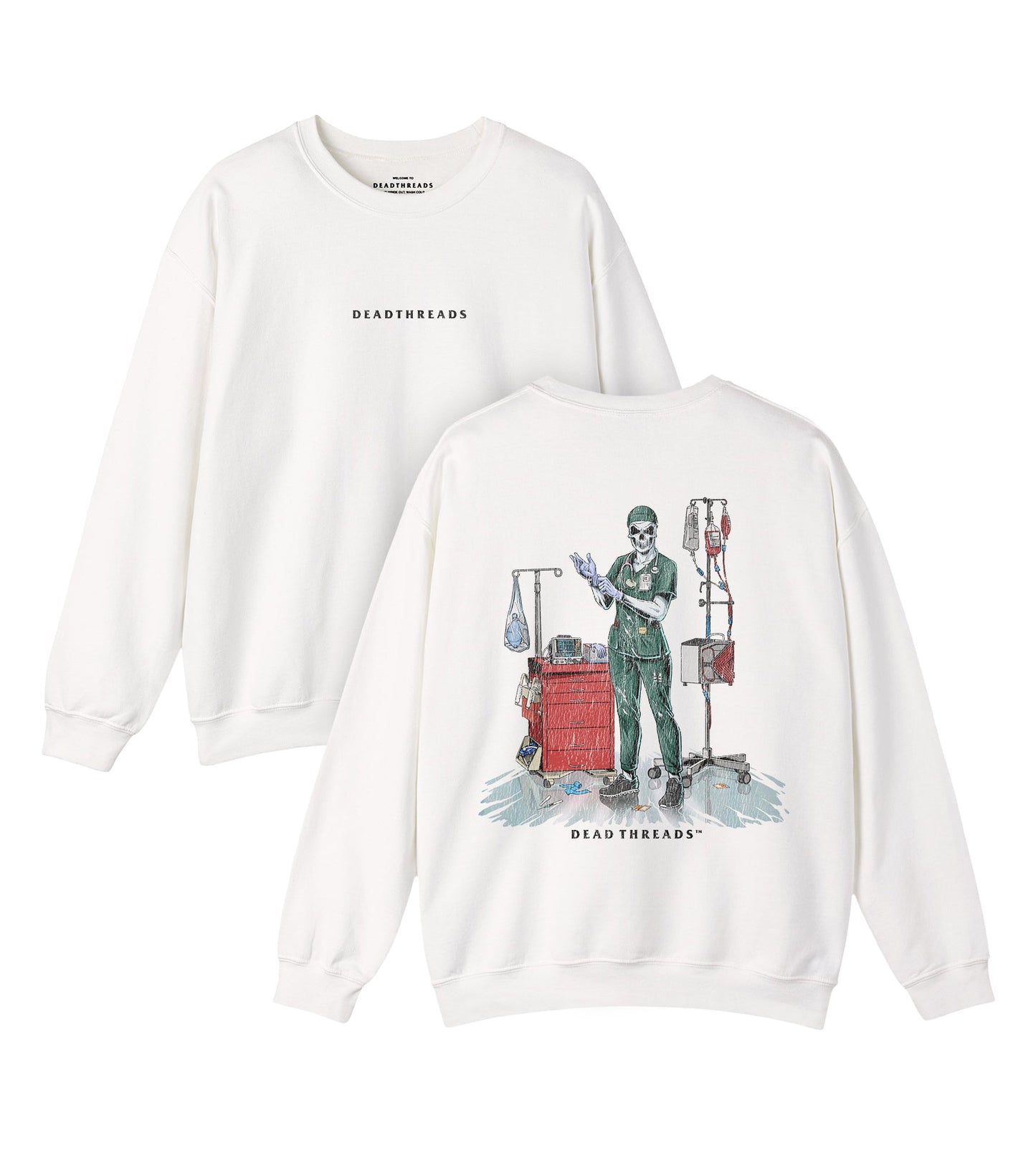 DEADSIDE NURSE (FEMALE) - GREEN SCRUBS “DT ESSENTIAL" CREWNECK SWEATSHIRT – Sweatshirt – Dead Threads Apparel