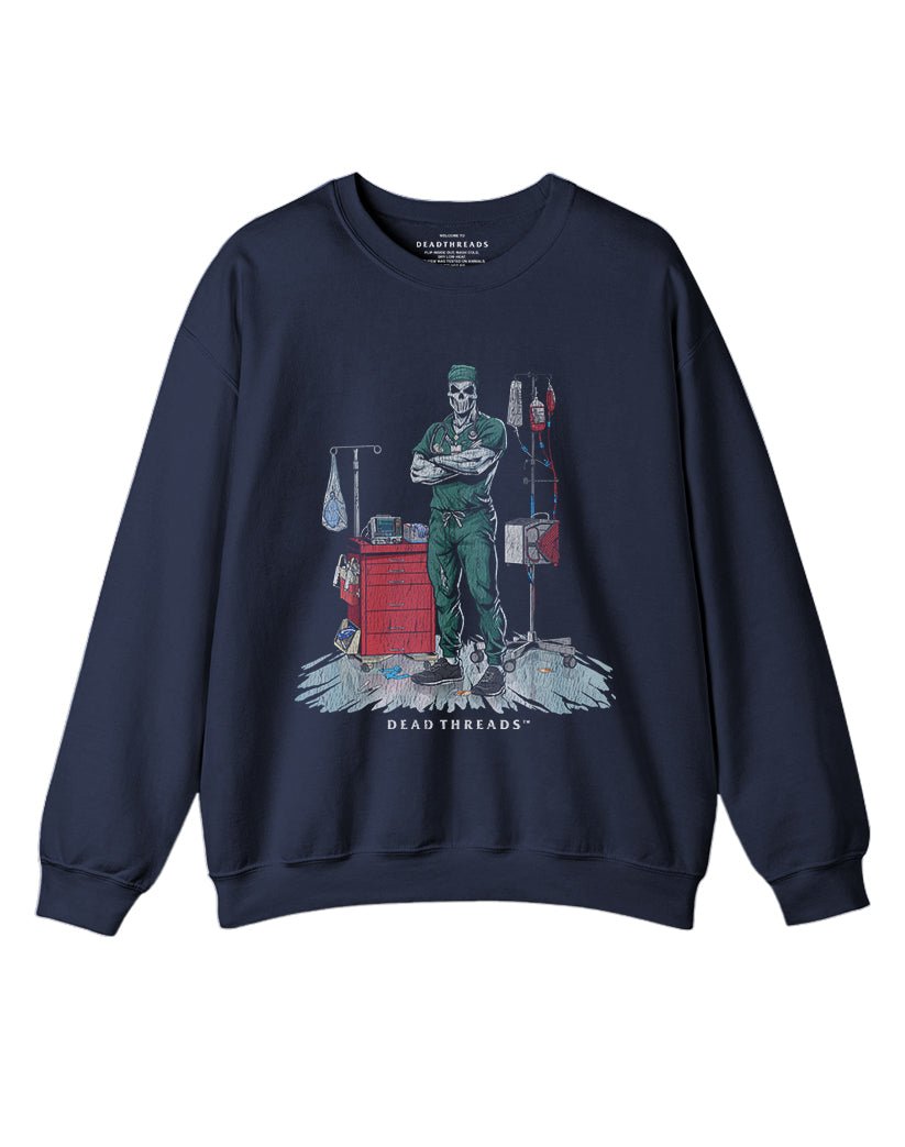 DEADSIDE NURSE (MALE) - BLUE SCRUBS CREWNECK SWEATSHIRT – Sweatshirt – Dead Threads Apparel