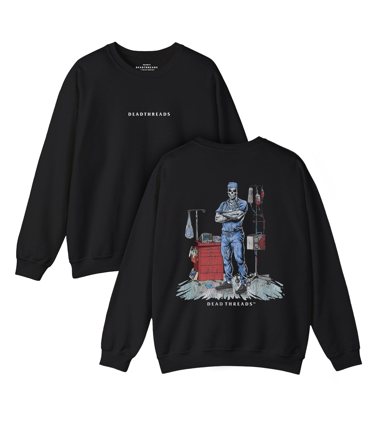 DEADSIDE NURSE (MALE) - BLUE SCRUBS “DT ESSENTIAL" CREWNECK SWEATSHIRT – Sweatshirt – Dead Threads Apparel