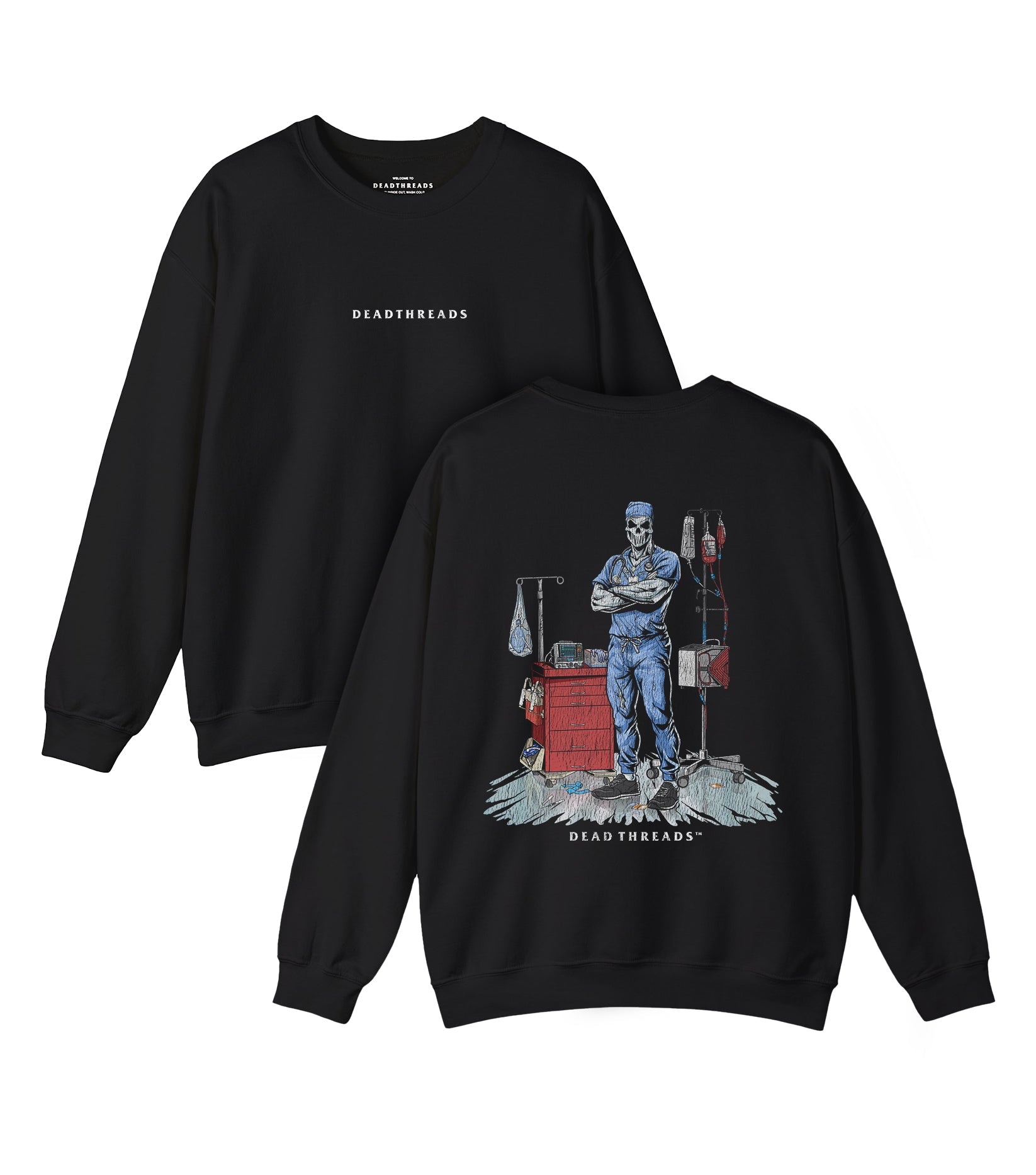 DEADSIDE NURSE (MALE) - BLUE SCRUBS “DT ESSENTIAL" CREWNECK SWEATSHIRT – Sweatshirt – Dead Threads Apparel