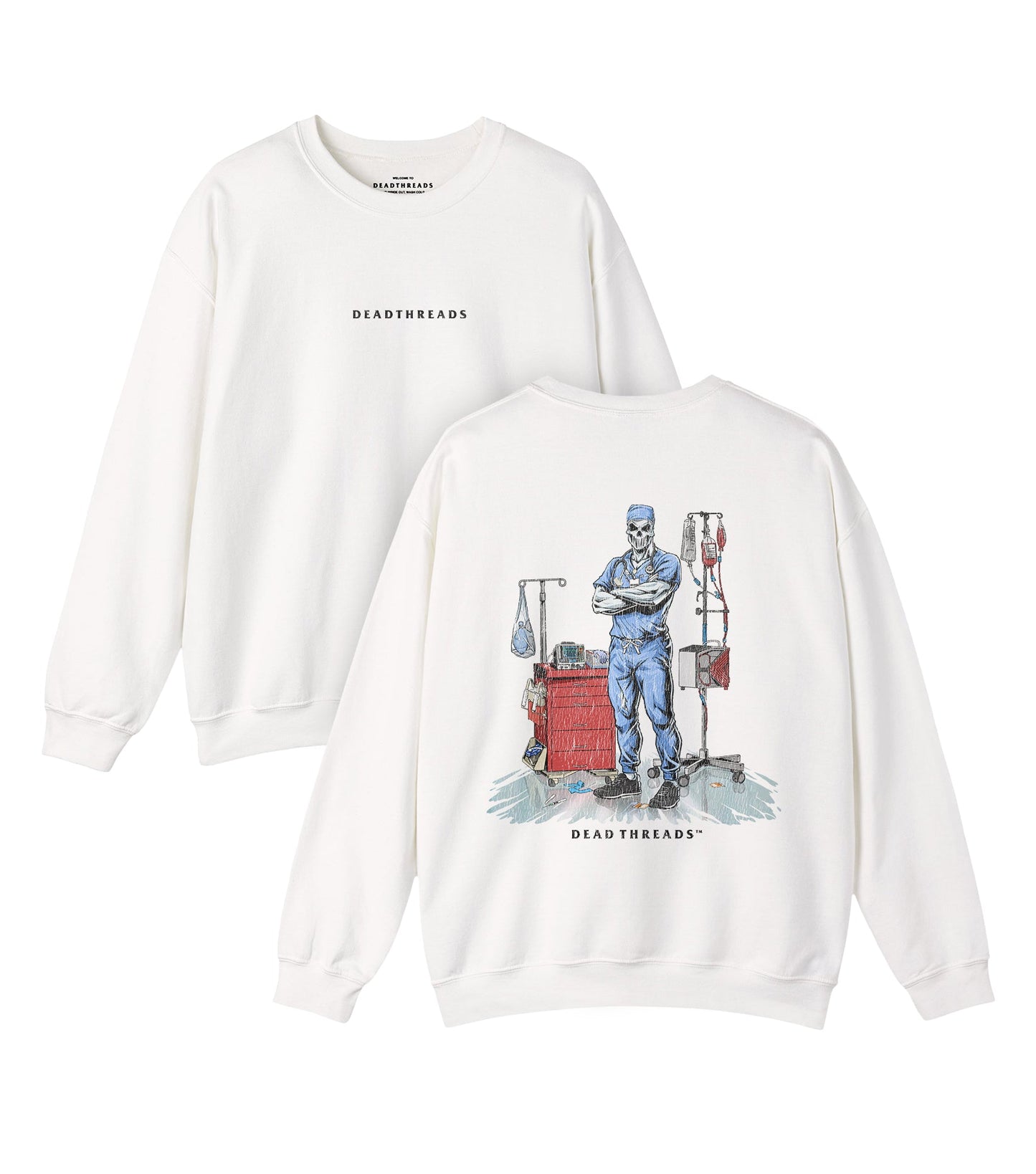 DEADSIDE NURSE (MALE) - BLUE SCRUBS “DT ESSENTIAL" CREWNECK SWEATSHIRT – Sweatshirt – Dead Threads Apparel