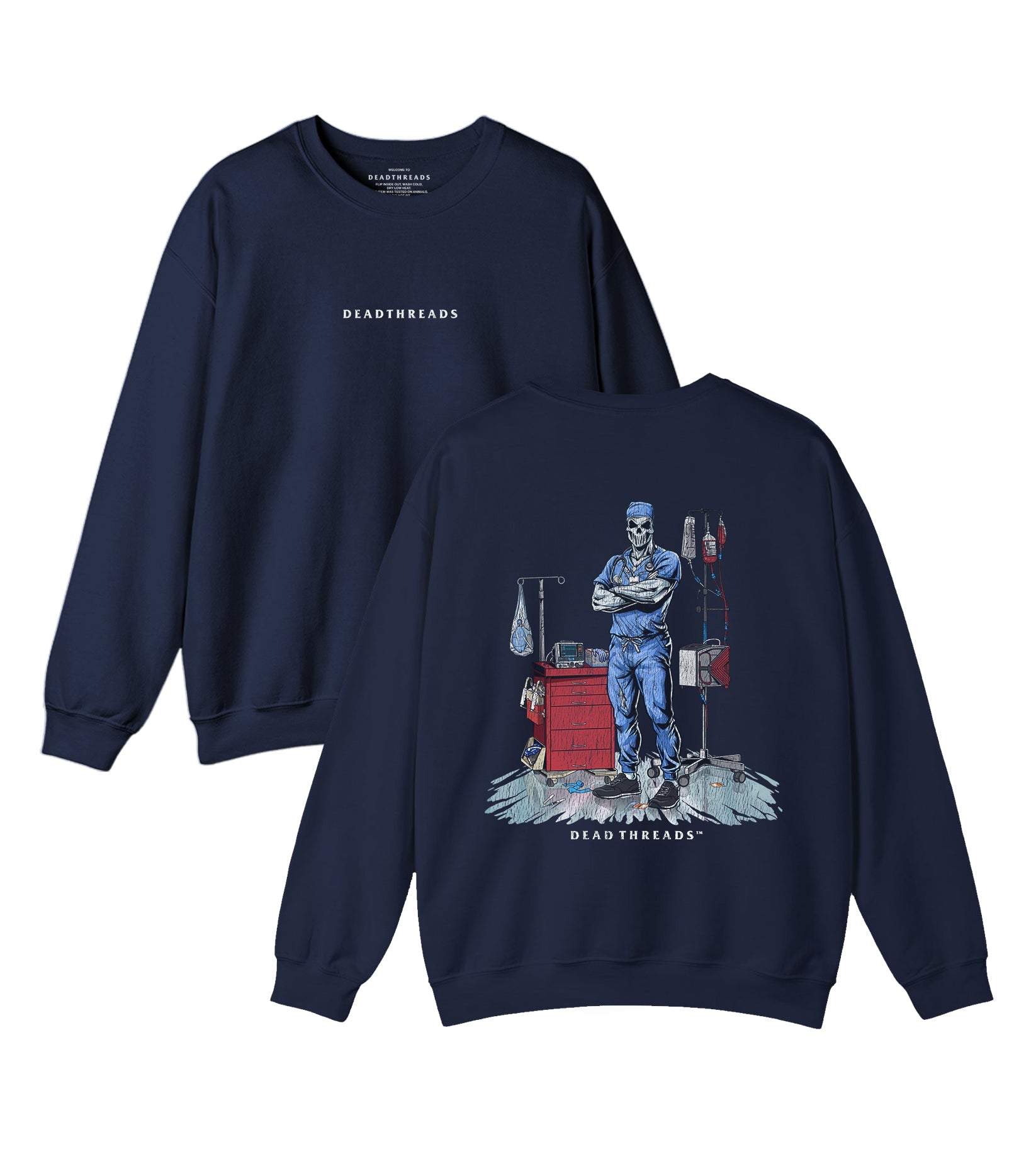 DEADSIDE NURSE (MALE) - BLUE SCRUBS “DT ESSENTIAL" CREWNECK SWEATSHIRT – Sweatshirt – Dead Threads Apparel