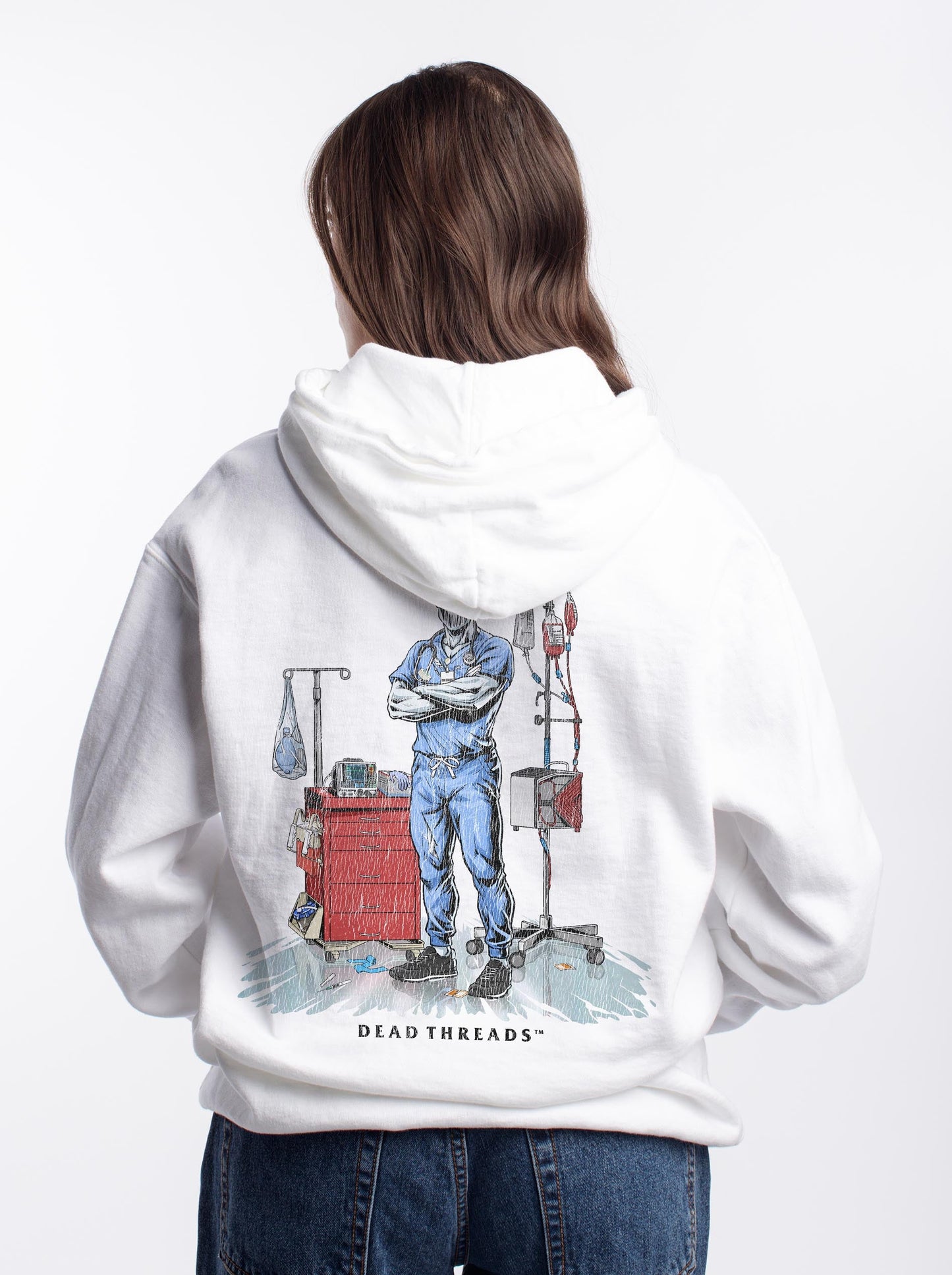 DEADSIDE NURSE (MALE) - BLUE SCRUBS “DT ESSENTIAL" HOODIE – Hoodie – Dead Threads Apparel