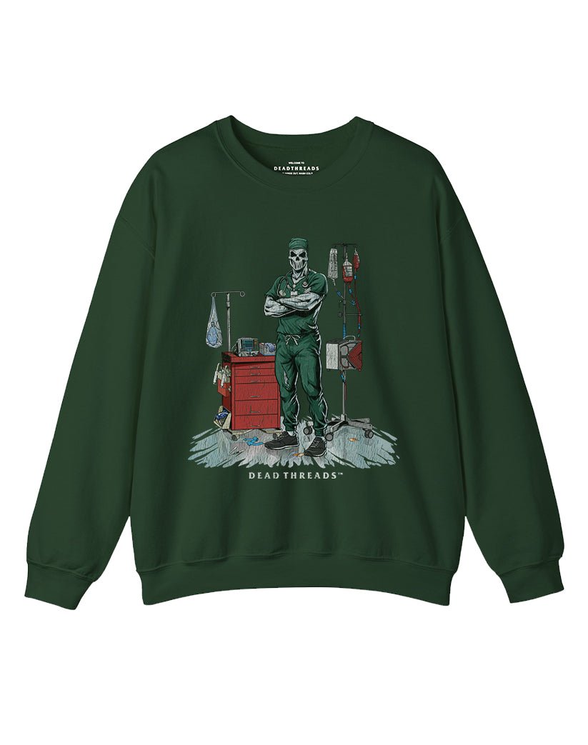 DEADSIDE NURSE (MALE) - GREEN SCRUBS CREWNECK SWEATSHIRT – Sweatshirt – Dead Threads Apparel